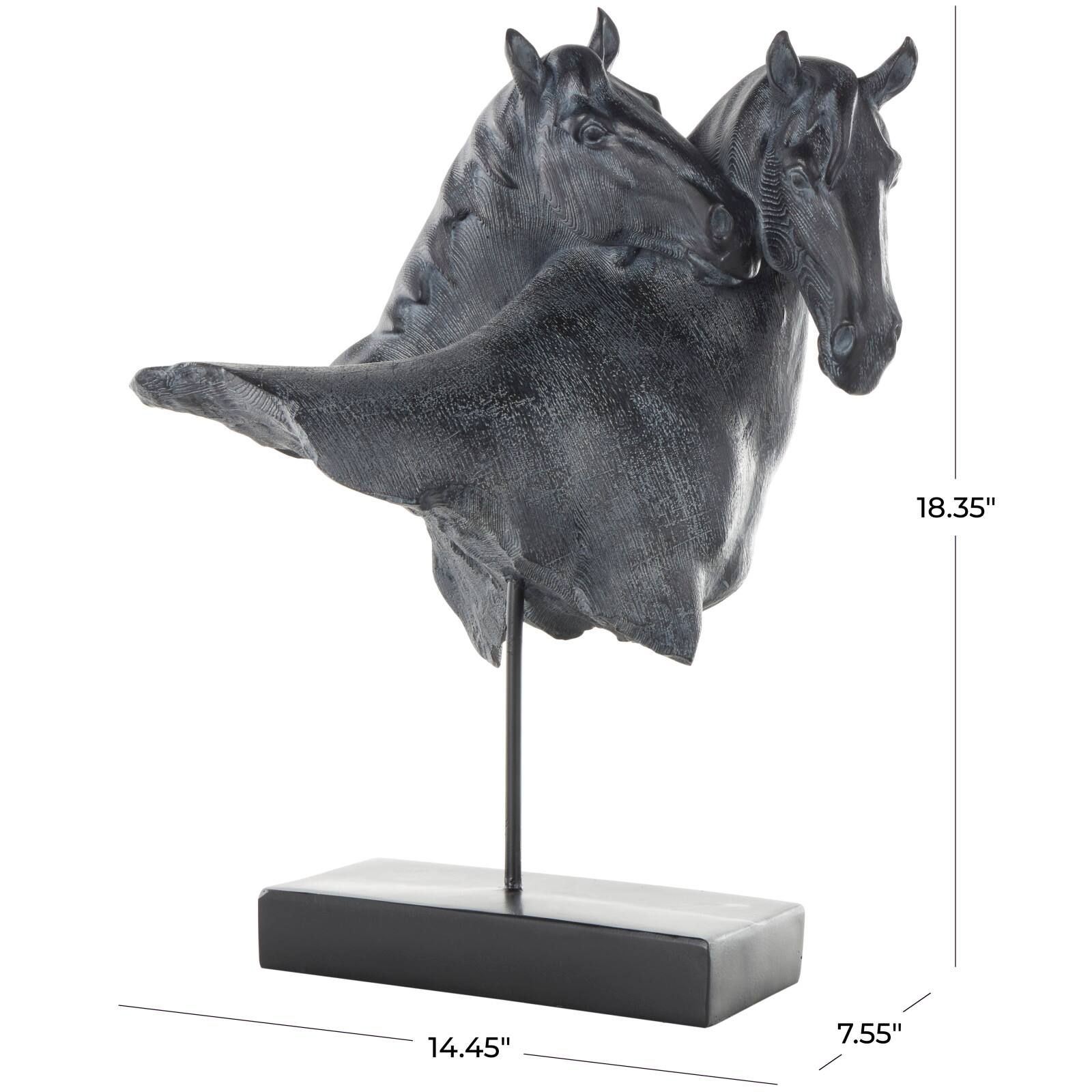 18.25" Black Resin Horse Bust Inspired Sculpture with Black Stand