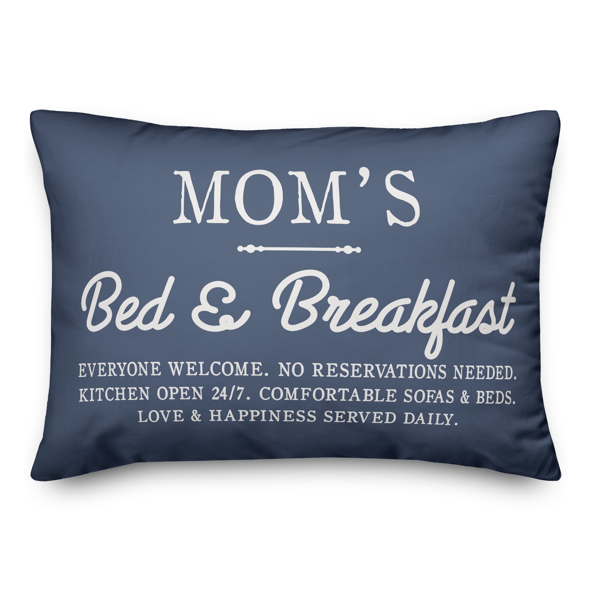 Mom's Bed & Breakfast Navy Throw Pillow