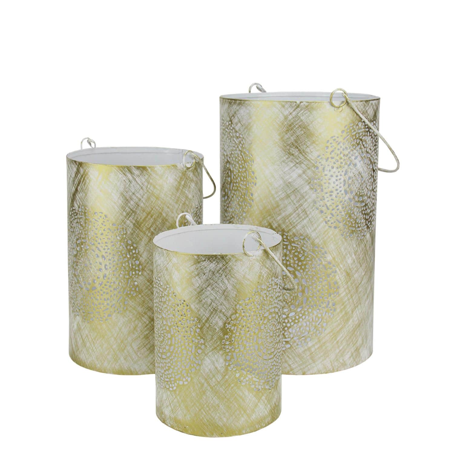Decorative Floral Cut-Out Pillar Candle Lantern Set