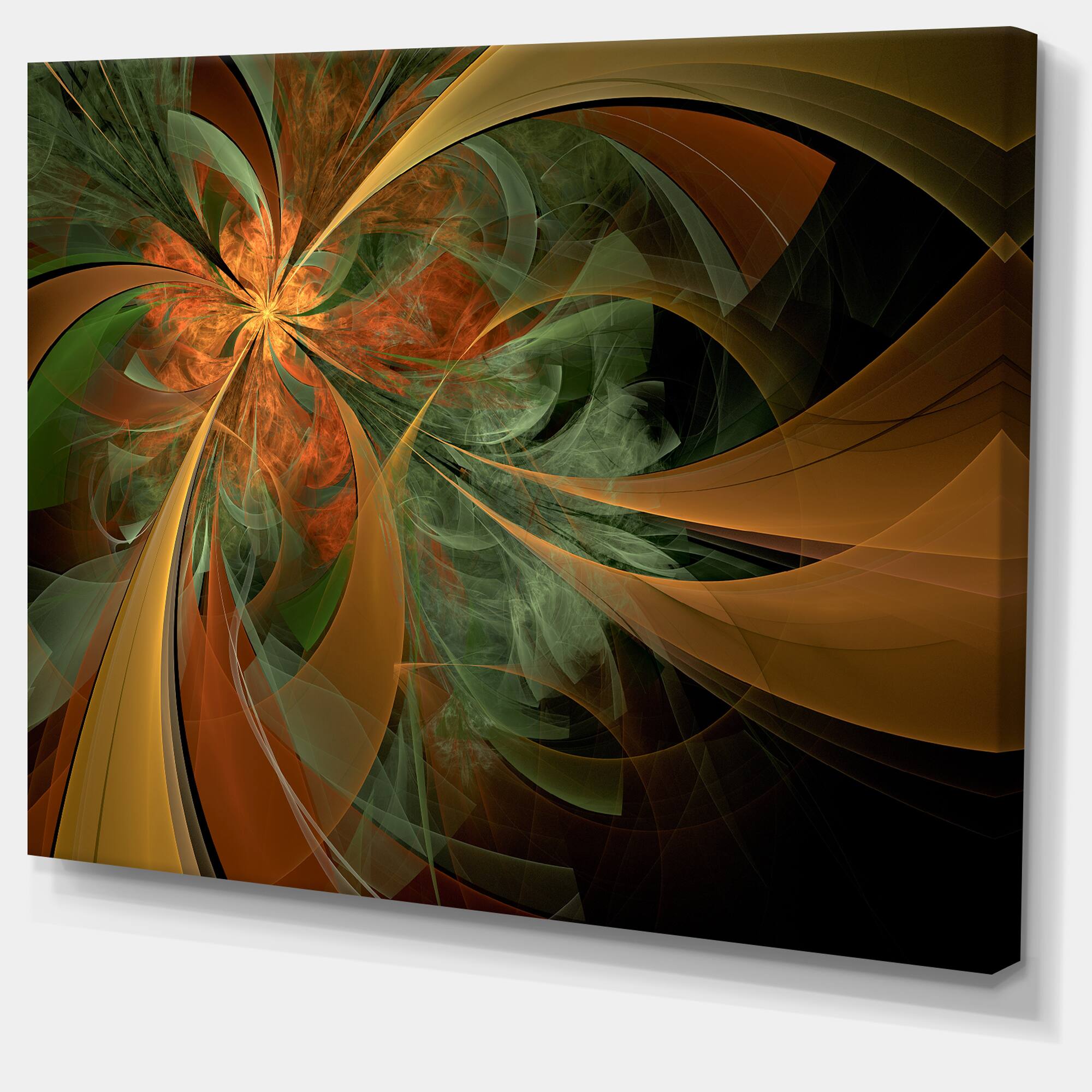 Designart - Symmetrical Orange Digital Fractal Flower - Floral Canvas Art Print