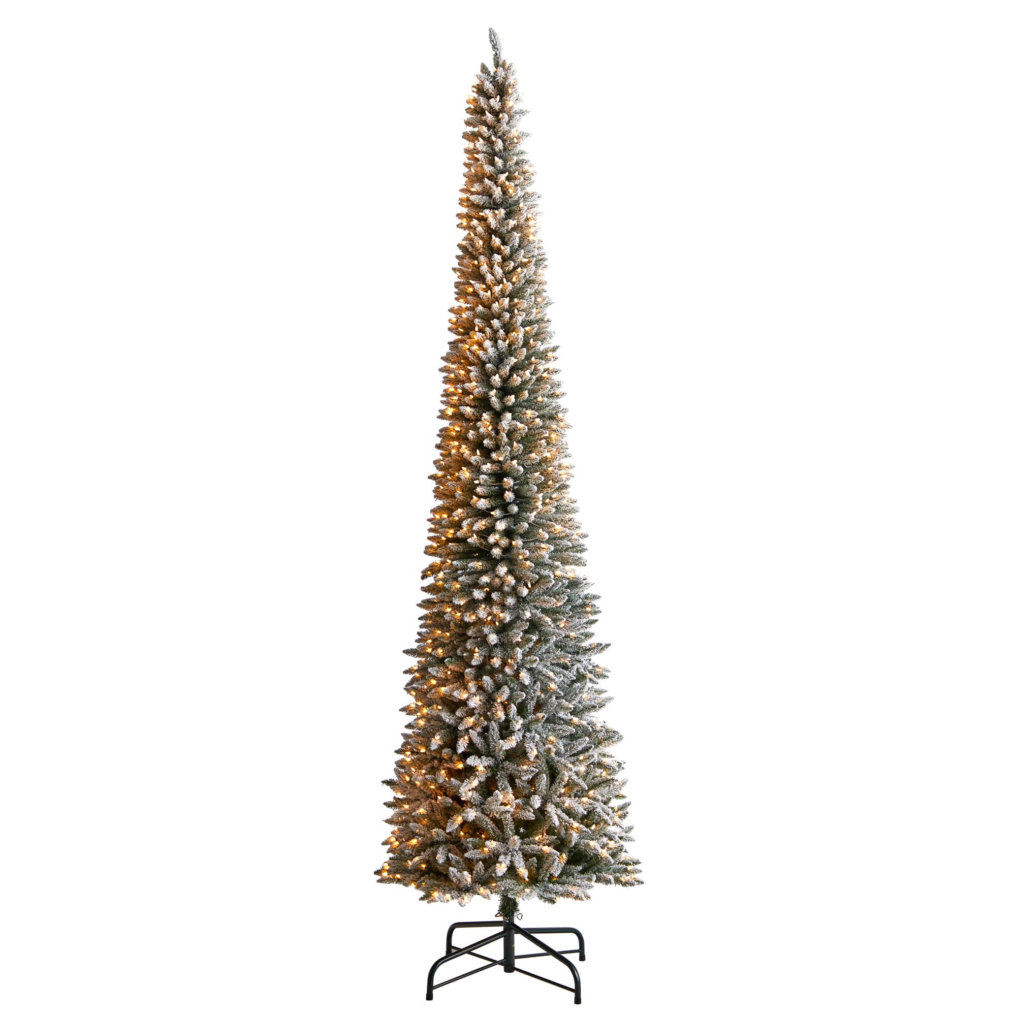 12ft. Pre-Lit Flocked Artificial Pencil Christmas Tree, Clear Lights