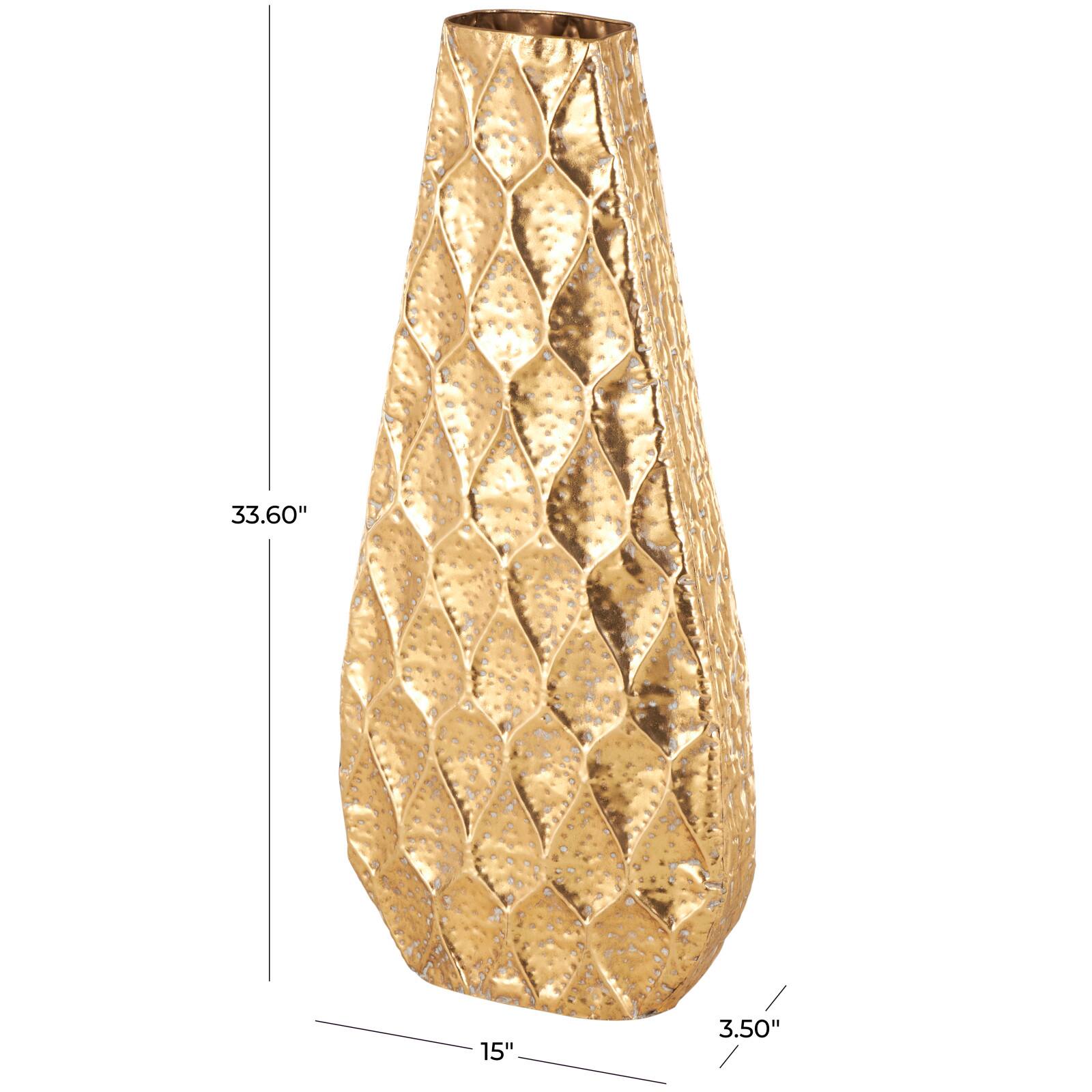 33.5" Gold Metal Textured Concaved Teardrop Vase with Spotted Gray Accents