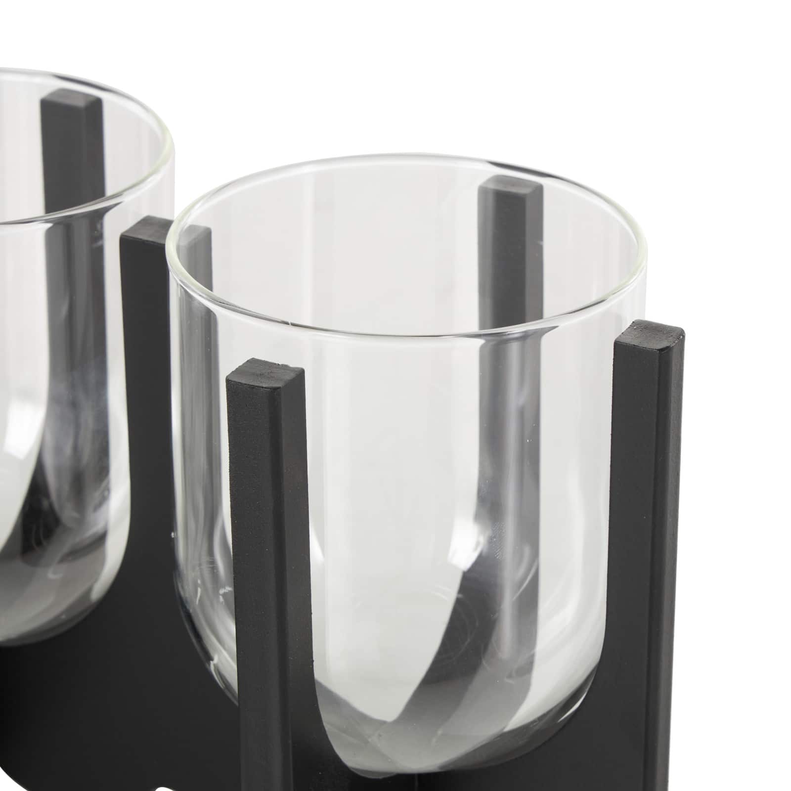 23.25" Black Wood Hurricane 5‑Slot Decorative Candle Holder