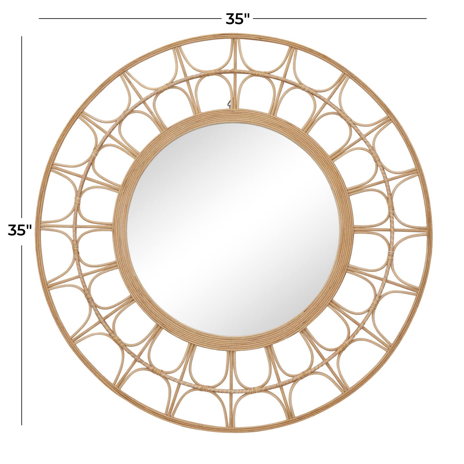 Brown Bamboo Bohemian Wall Mirror, 35" x 1" x 35"