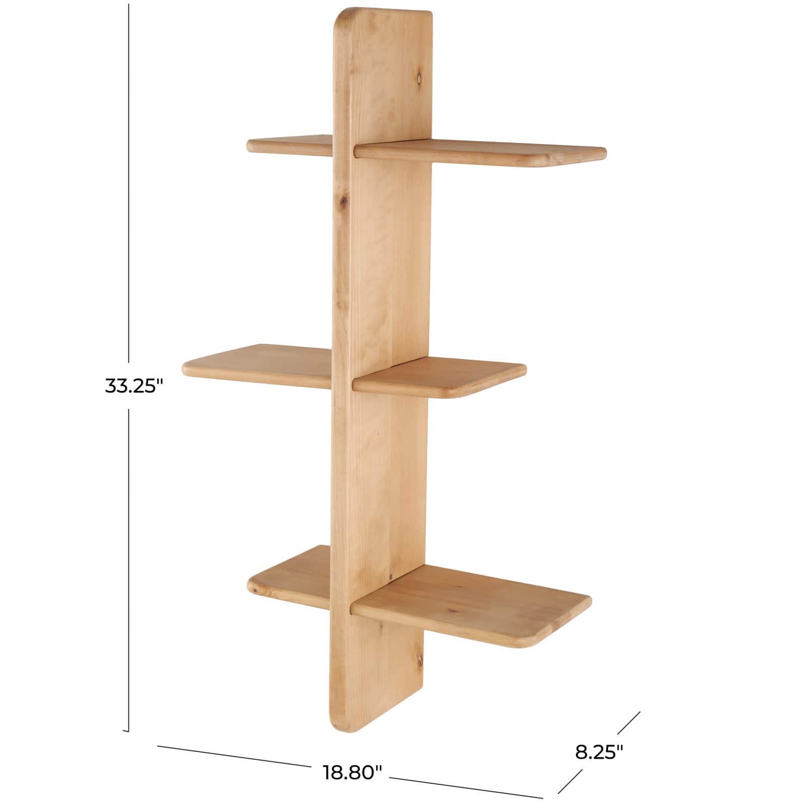 19" x 33" 6-Shelf Light Brown Wood Handmade Wall Shelf