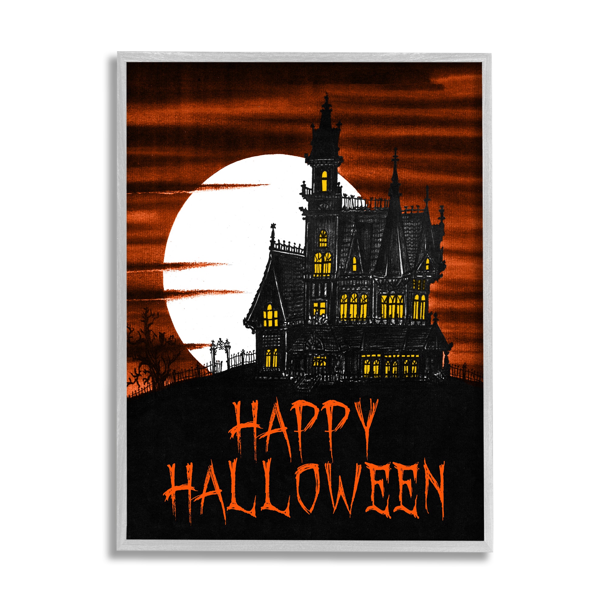 Stupell Industries Happy Halloween Haunted House Framed Giclee Art