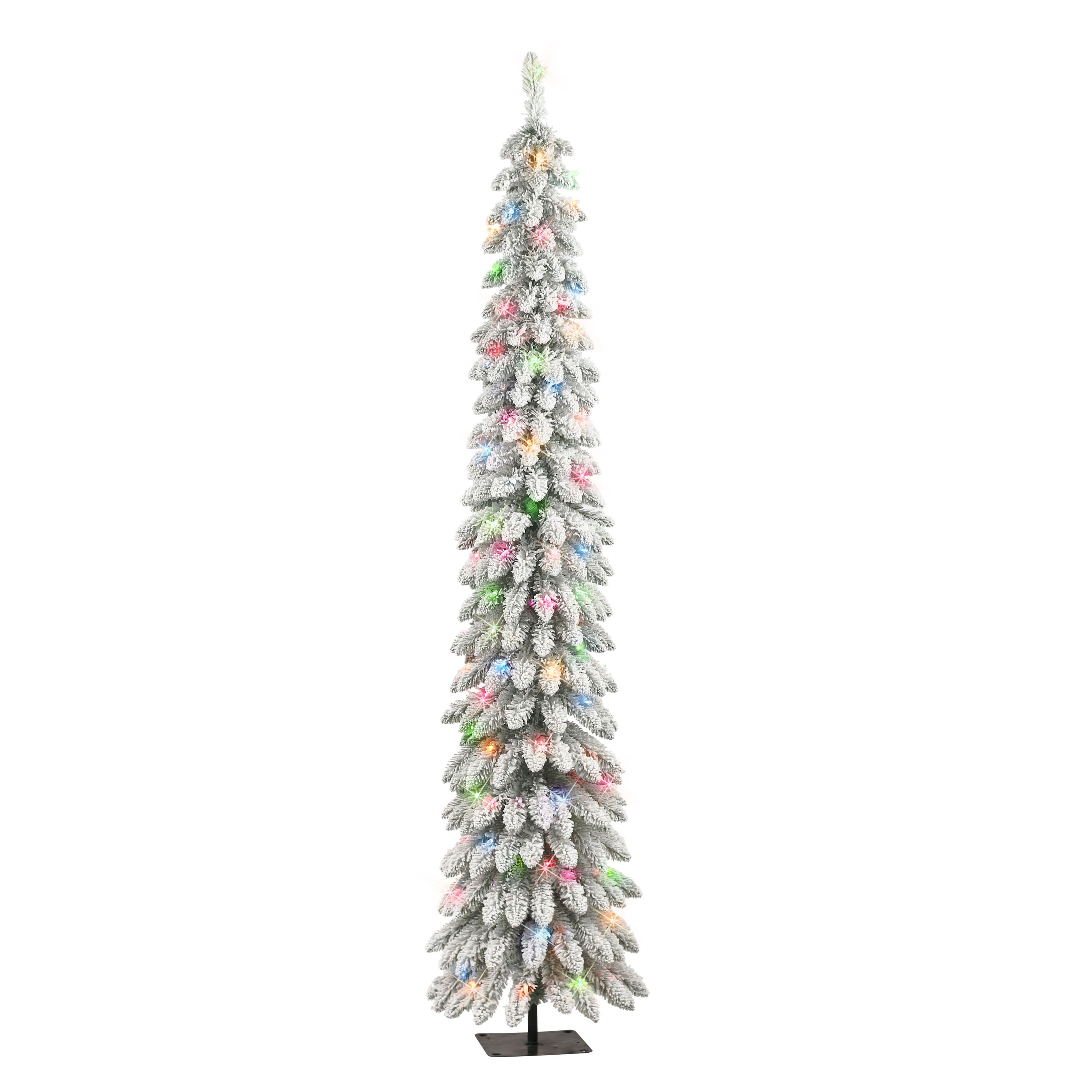 7ft. Pre-Lit Flocked Artificial Alpine Pencil Tree, Multicolor Lights