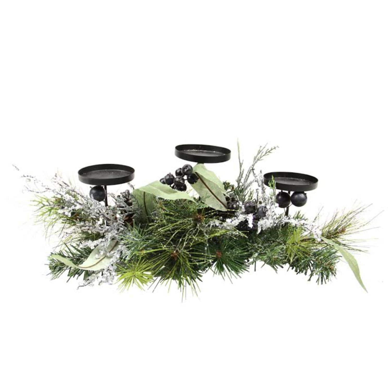 22" Mixed Pine with Blueberries & Pinecones Candle Holder