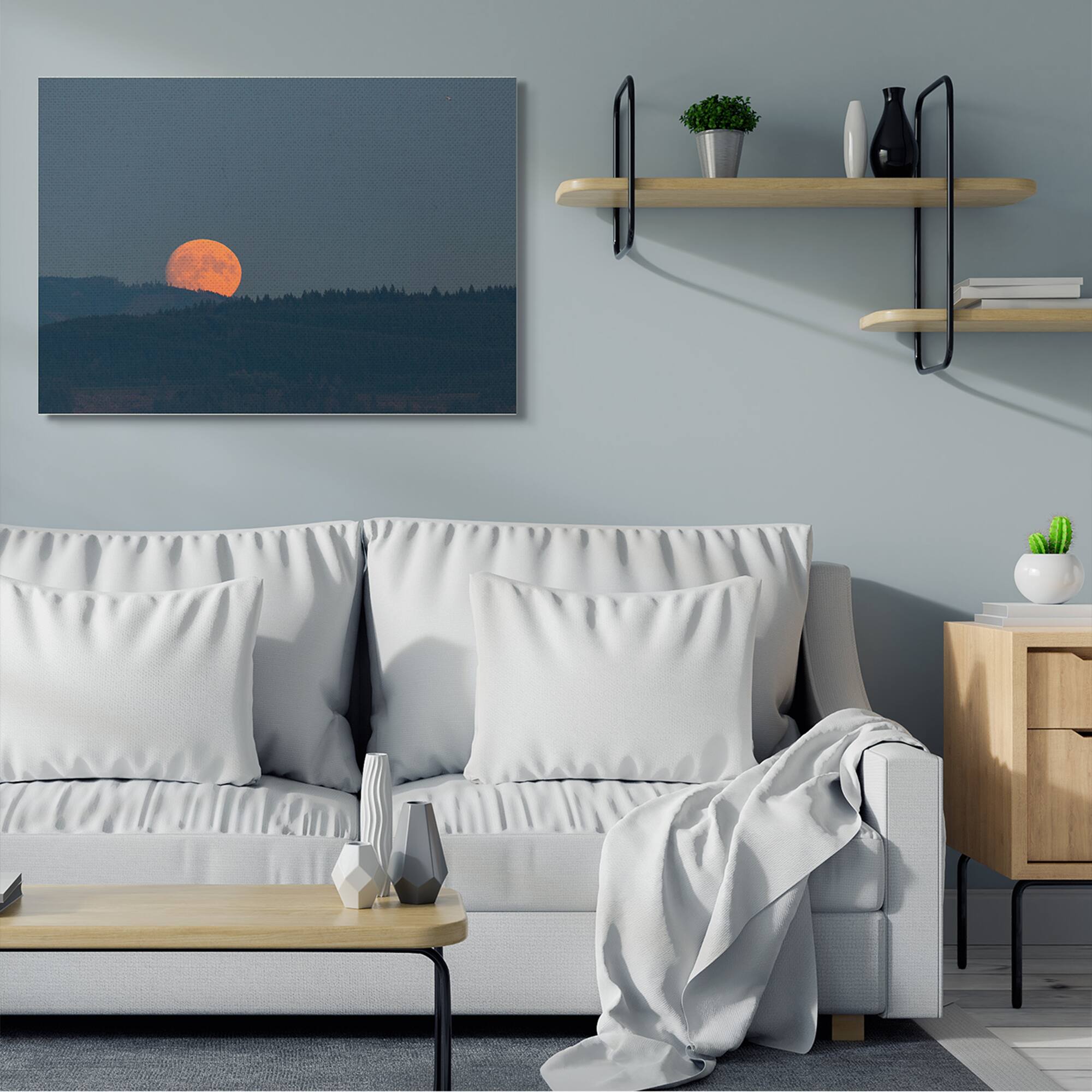 Stupell Industries Orange Moon over Dark Mountain Tree Forest Canvas Wall Art