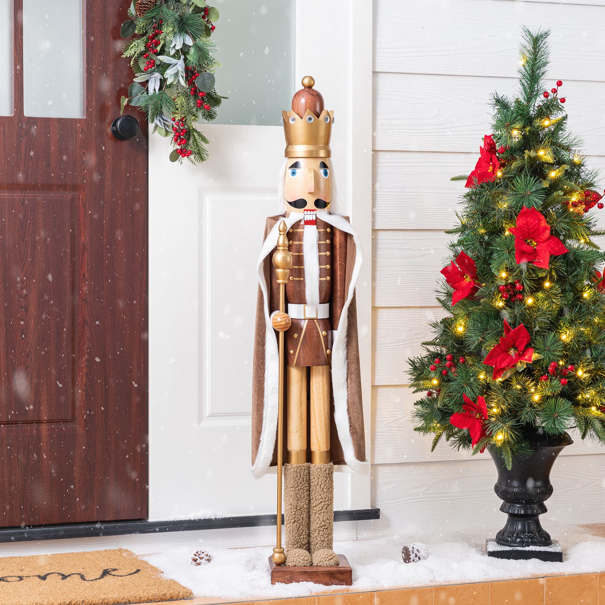 Glitzhome® 42" Wooden Christmas Brown King Nutcracker