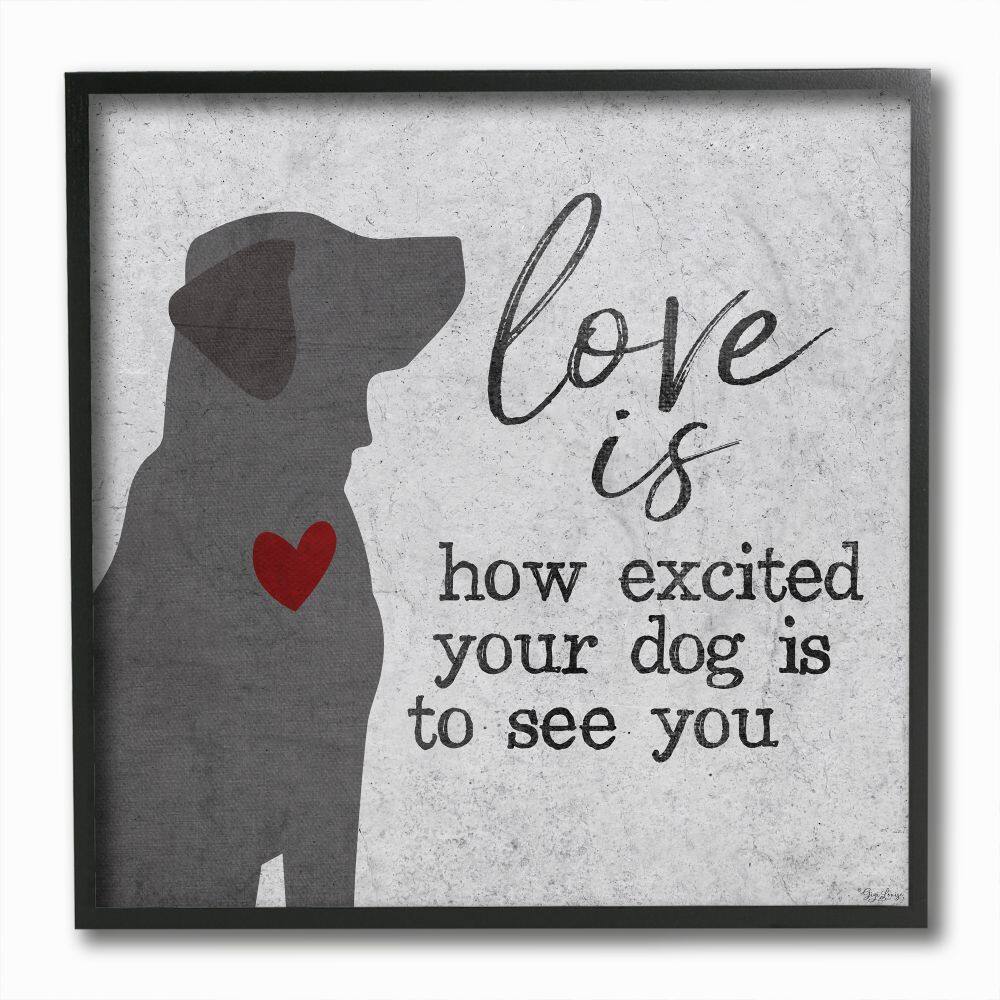Stupell Industries Love is How Excited Your Dog is Quote Hearts Grey Red,12" x 12