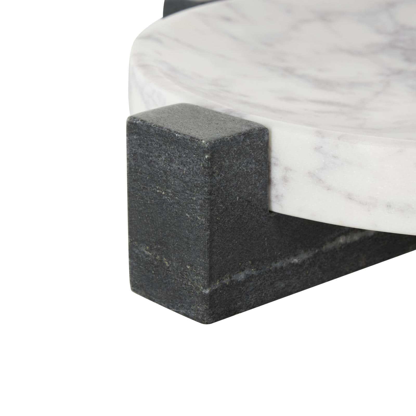 10" x 10" White with Black X-Shaped Base Marble Geometric Round Tray