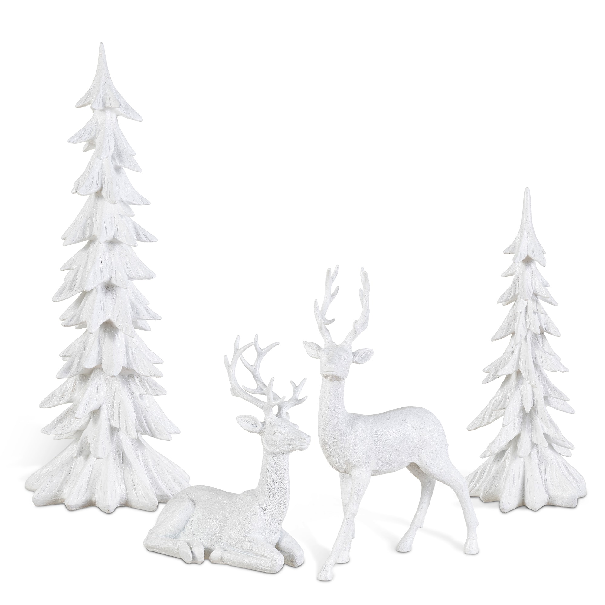 Glitzhome® White Reindeer with Tree Christmas  Table Décor Set