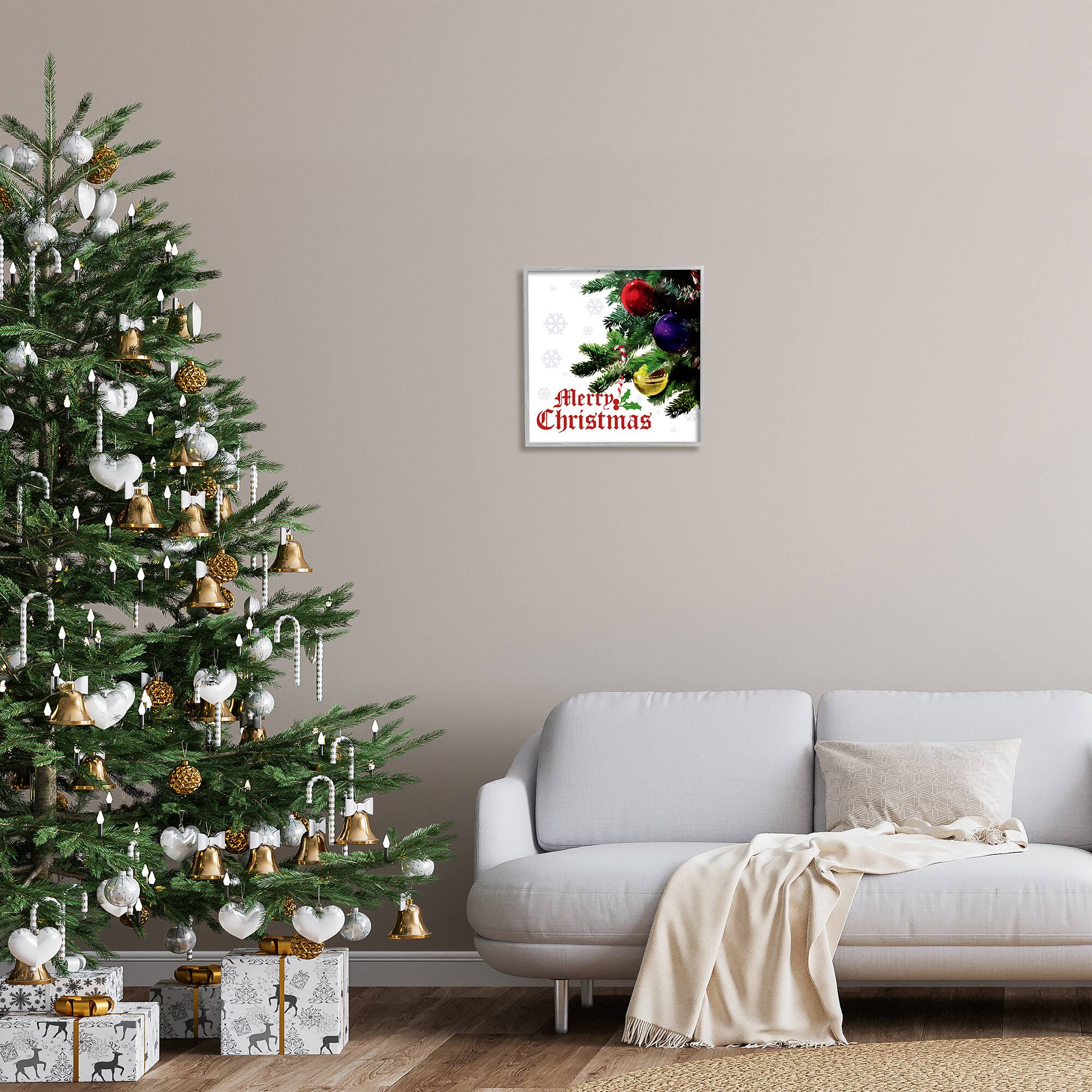 Stupell Industries Merry Christmas Snowflake Pattern Framed Giclee Art