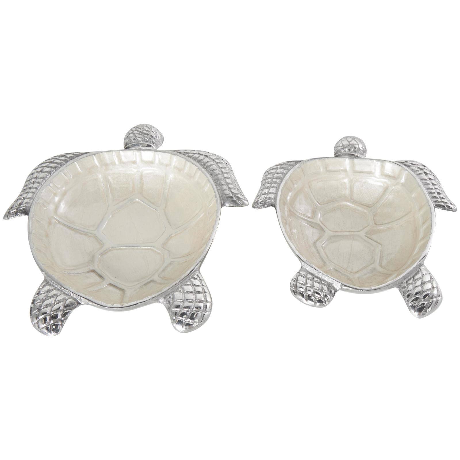 White Aluminum Metal Turtle Bowl with Silver Exterior Set