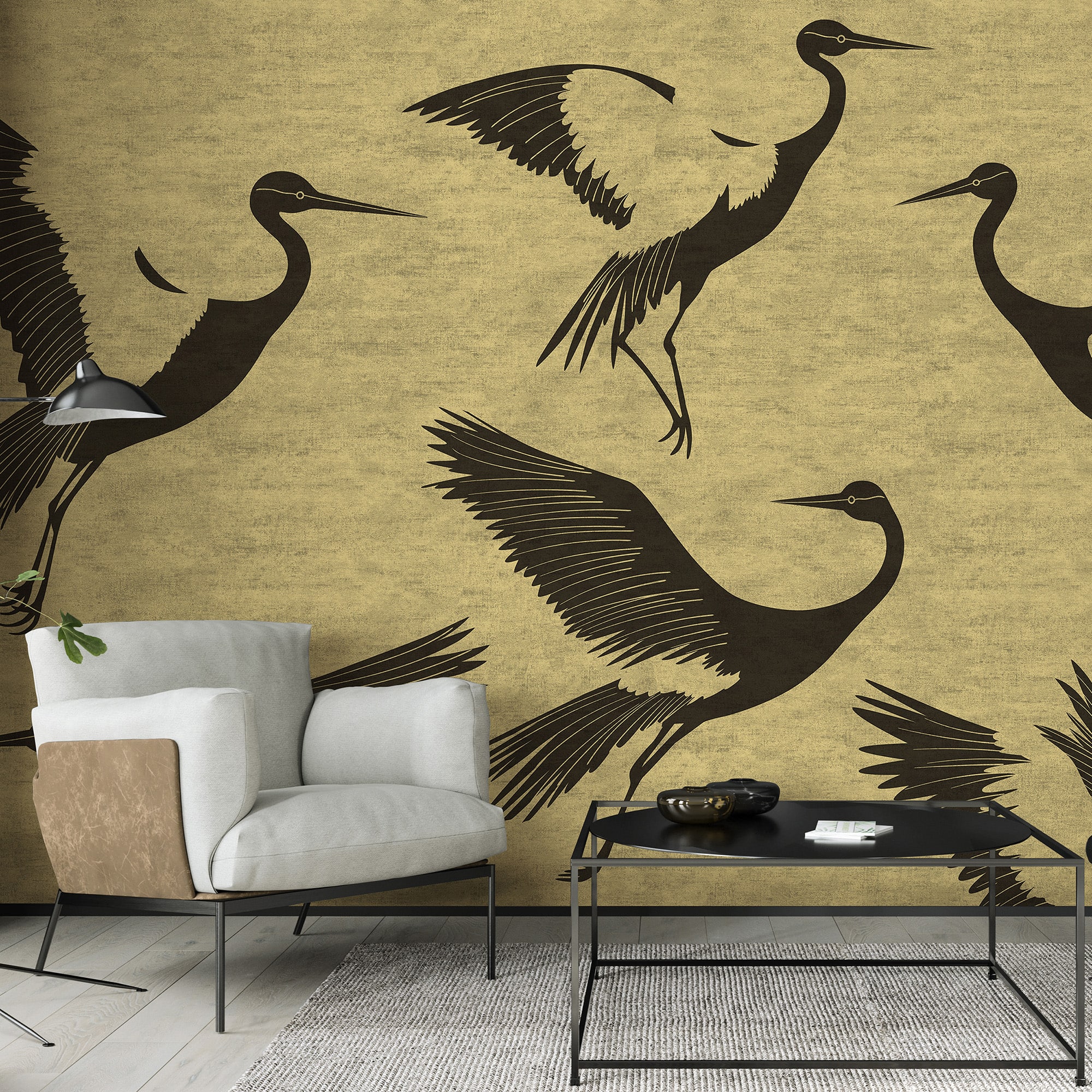Designs Direct Black Feathers Gold Wall Mural