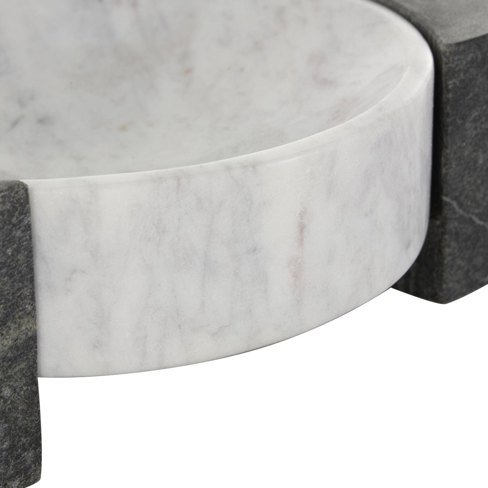 White & Black Marble Geometric Round Tray with Rectangular Blocks