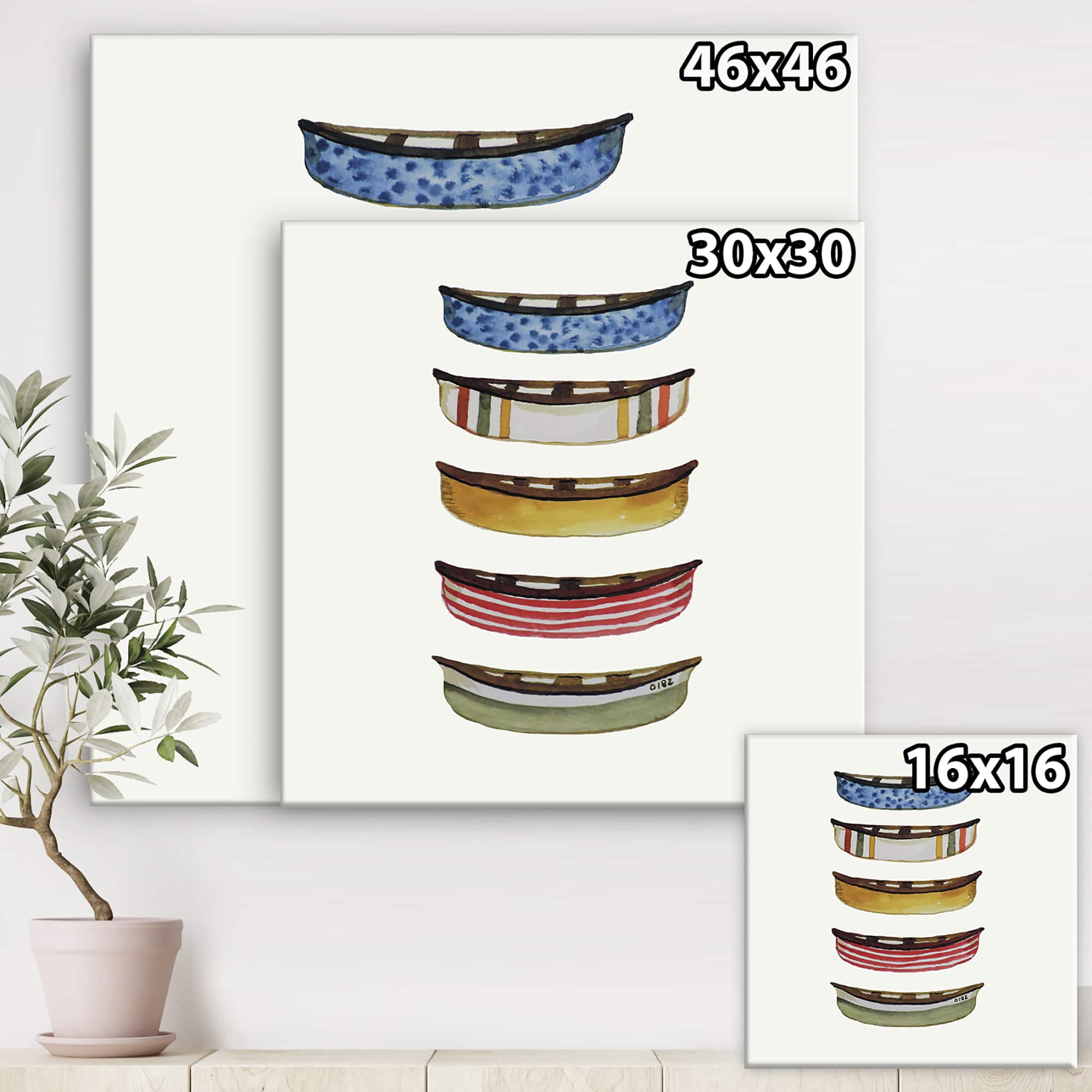 Designart - Five Canoes - Lake House Premium Canvas Wall Art