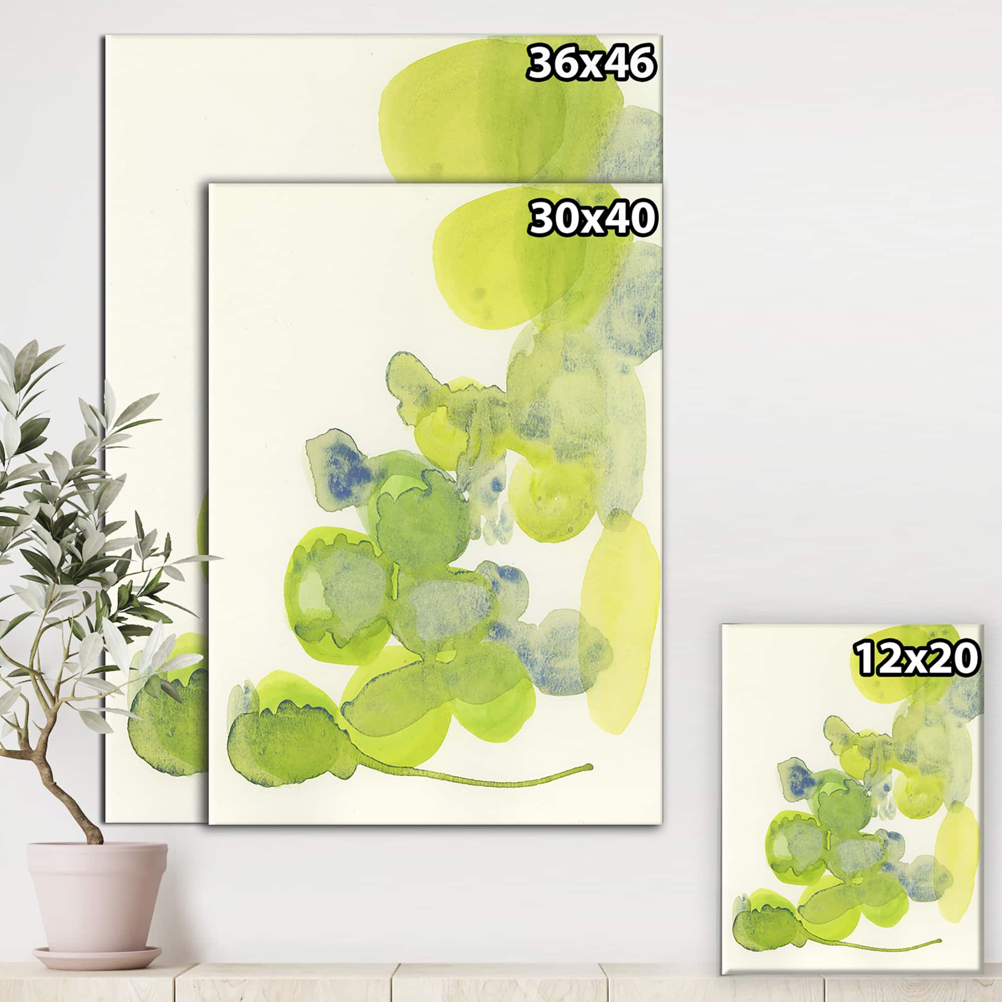 Designart - Handpainted Green Leaves Impression - Mid-Century Modern Canvas Wall Art