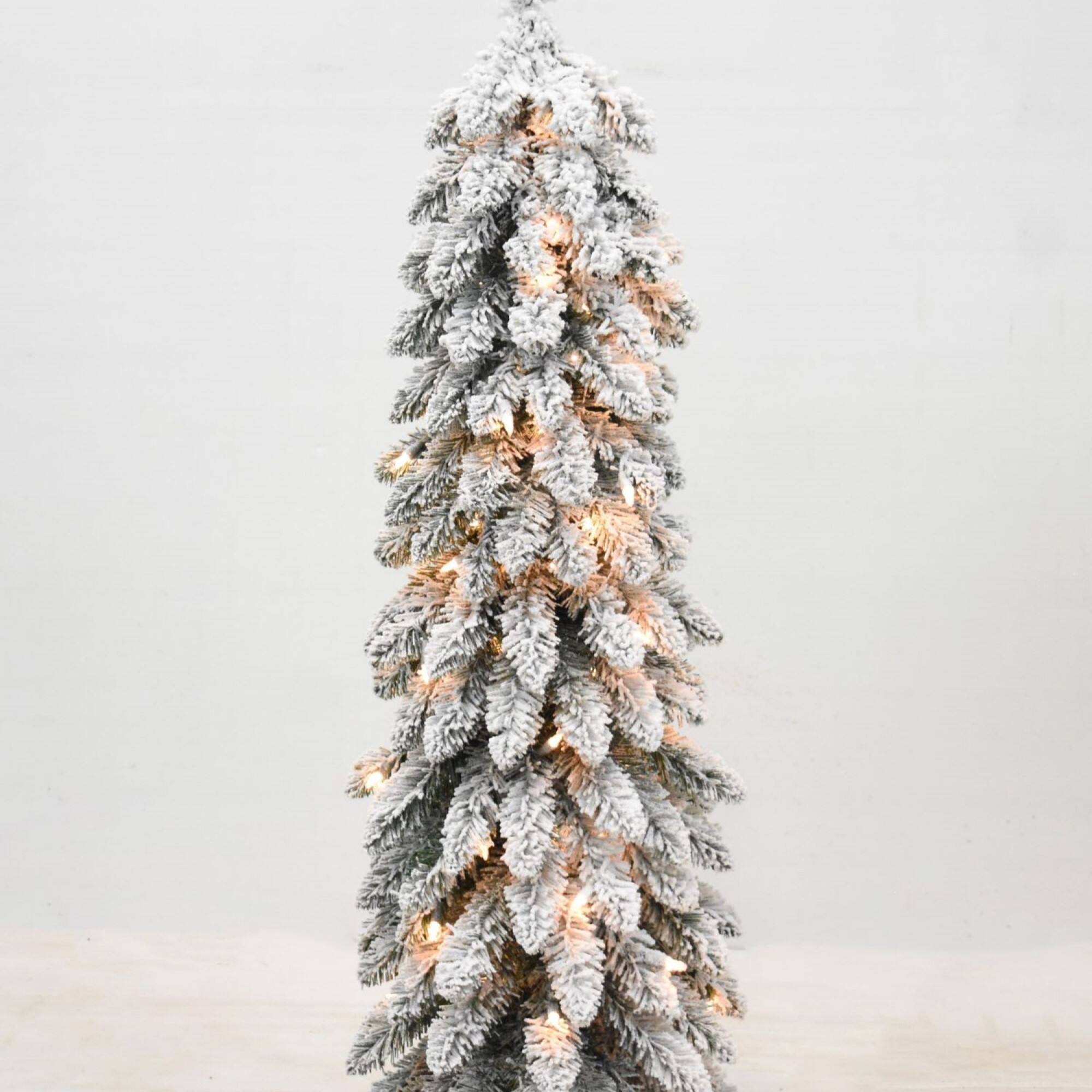 4ft. Pre-Lit Flocked Alpine Pencil Artificial Christmas Tree, Clear Lights
