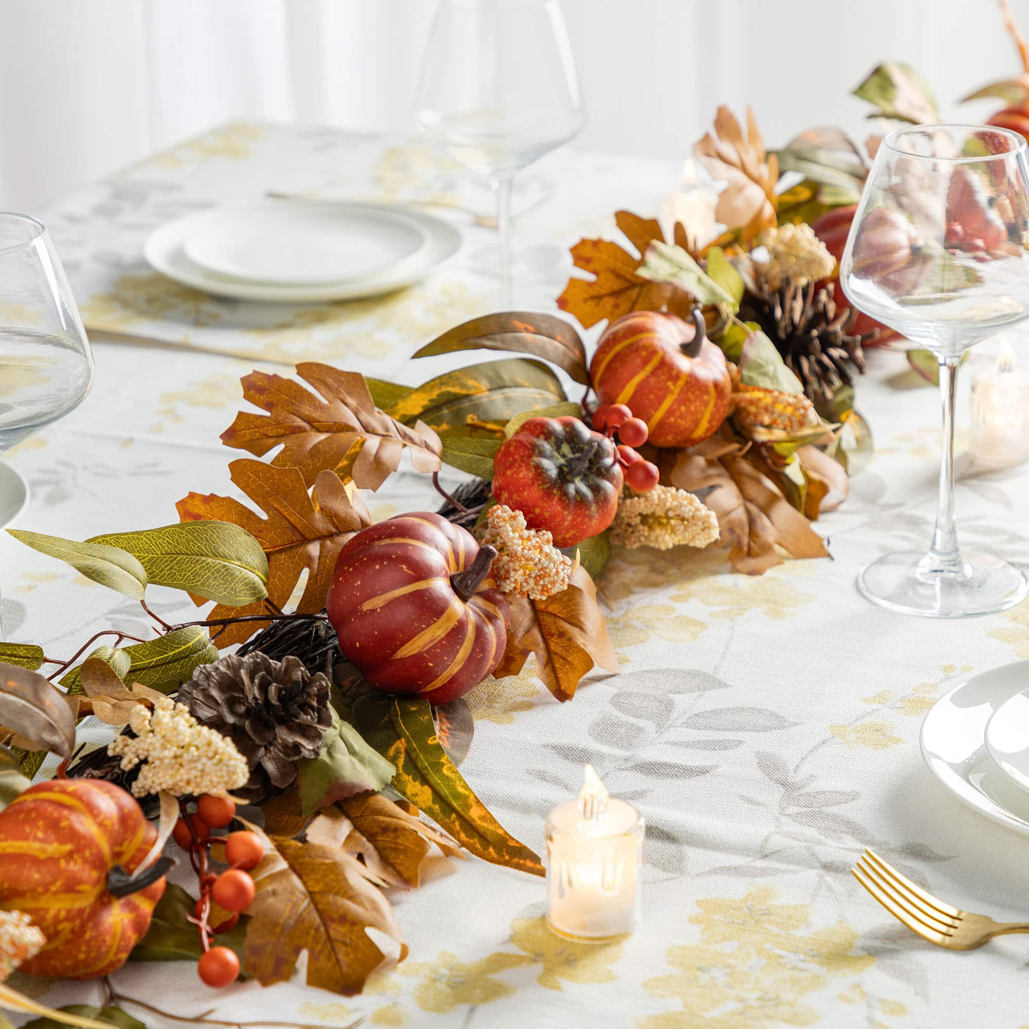 Glitzhome® 72" Fall Pumpkin Leaf Floral Garland