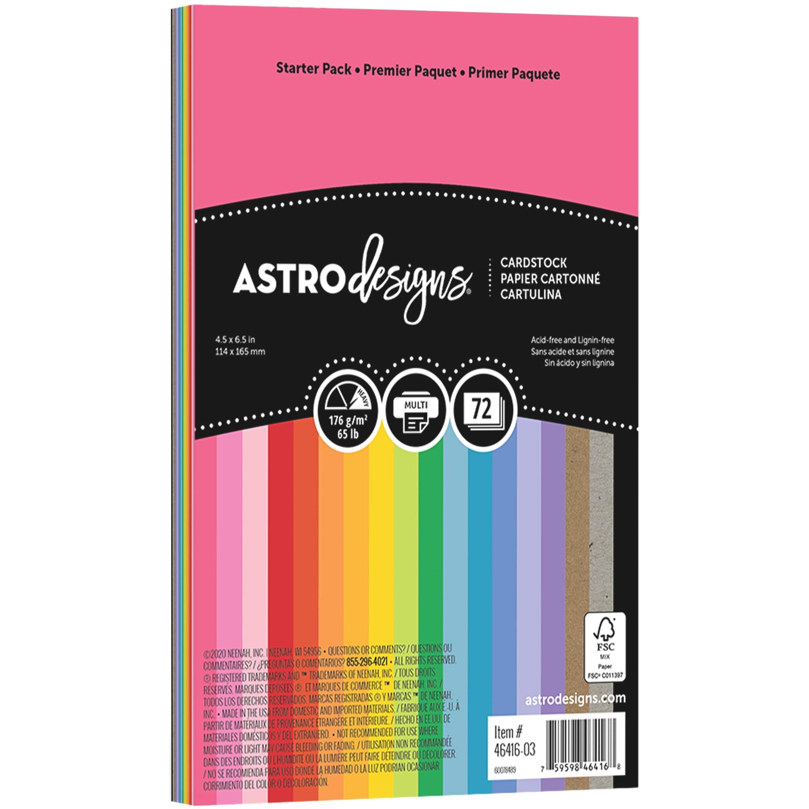 Neenah Astrodesigns Cardstock Pack 4.5"X6.5" 72/Pkg-18 Bold & Vivid Colors