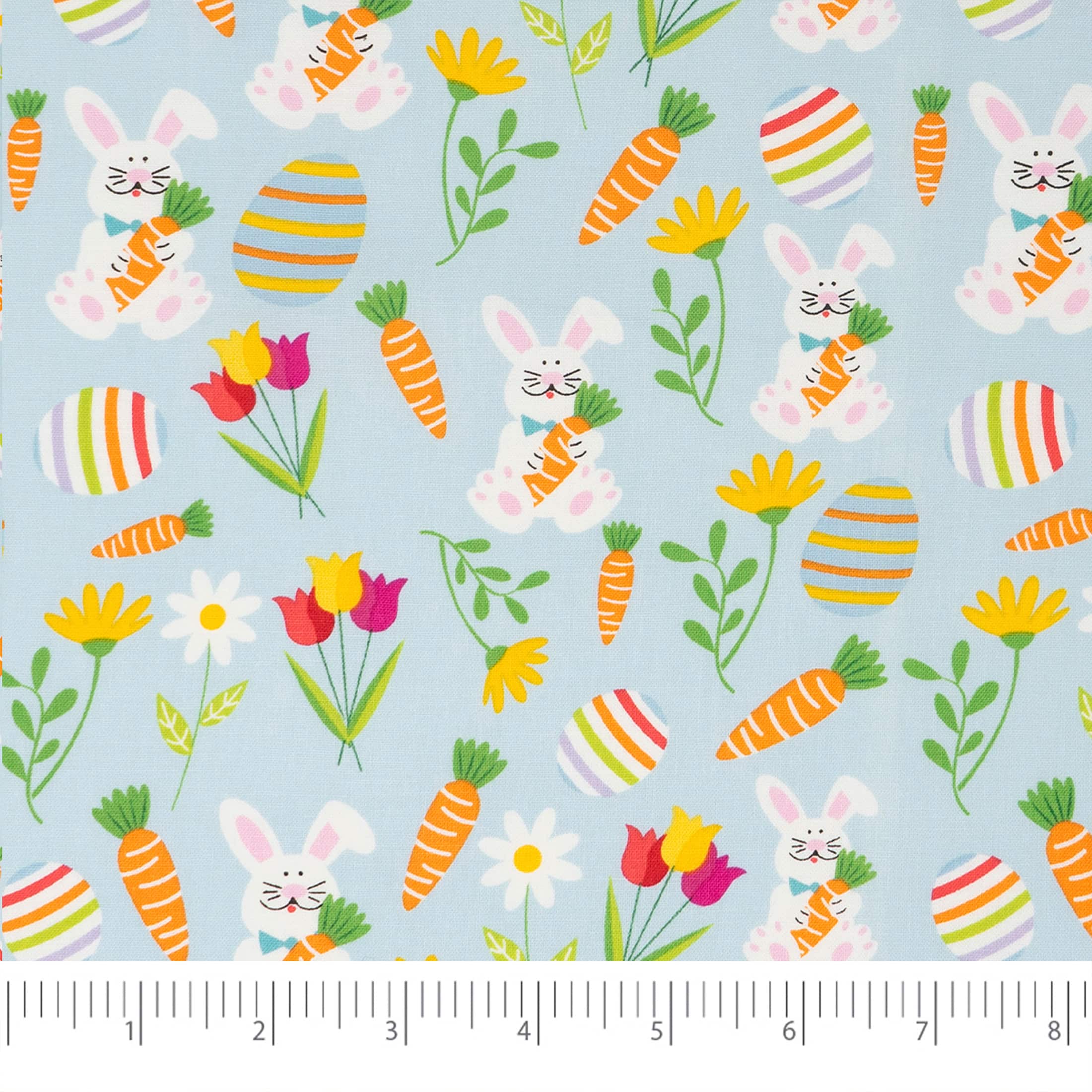 SINGER Bunnies & Carrots on Blue Cotton Fabric