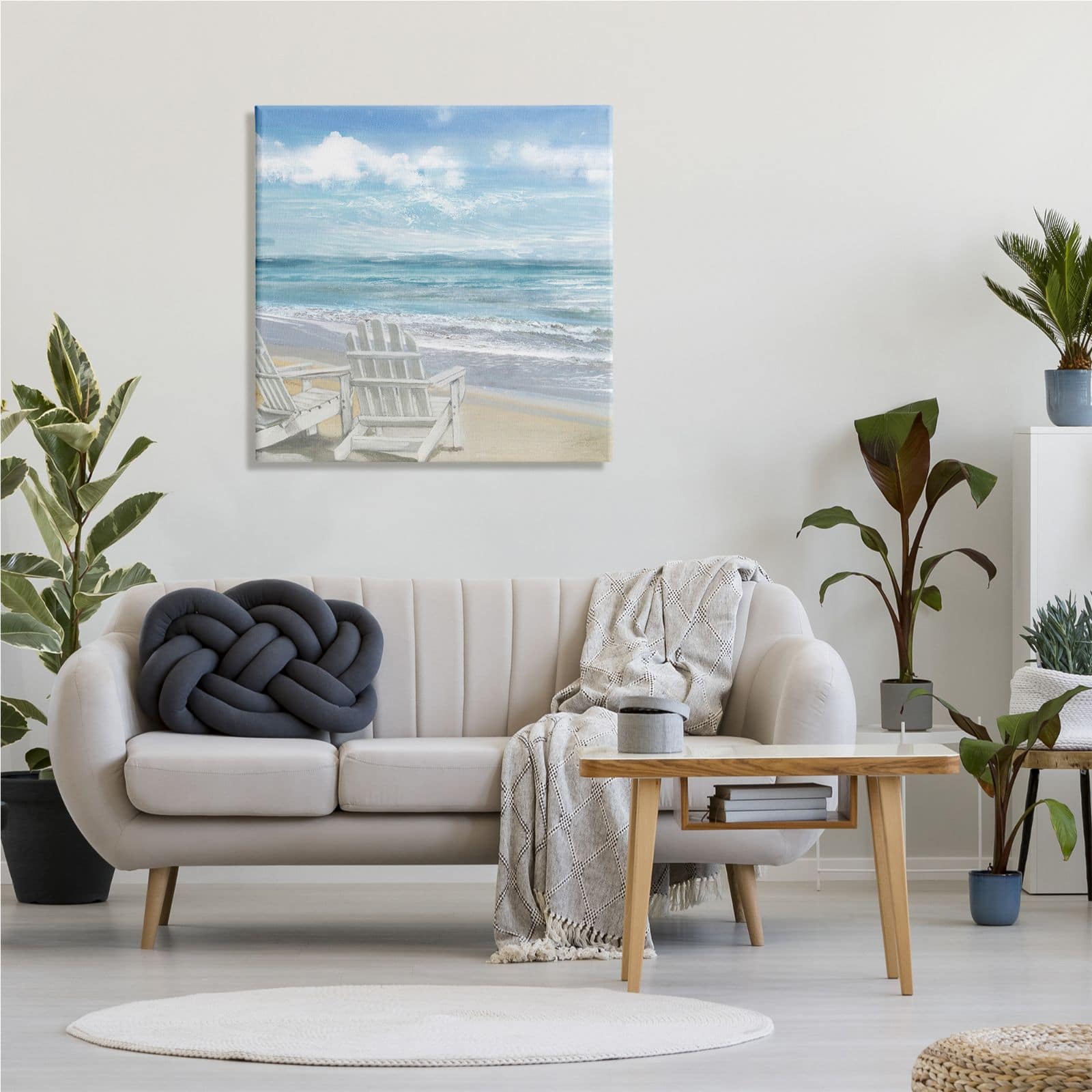Stupell Industries White Adirondack Chairs on the Beach Painting Canvas Wall Art