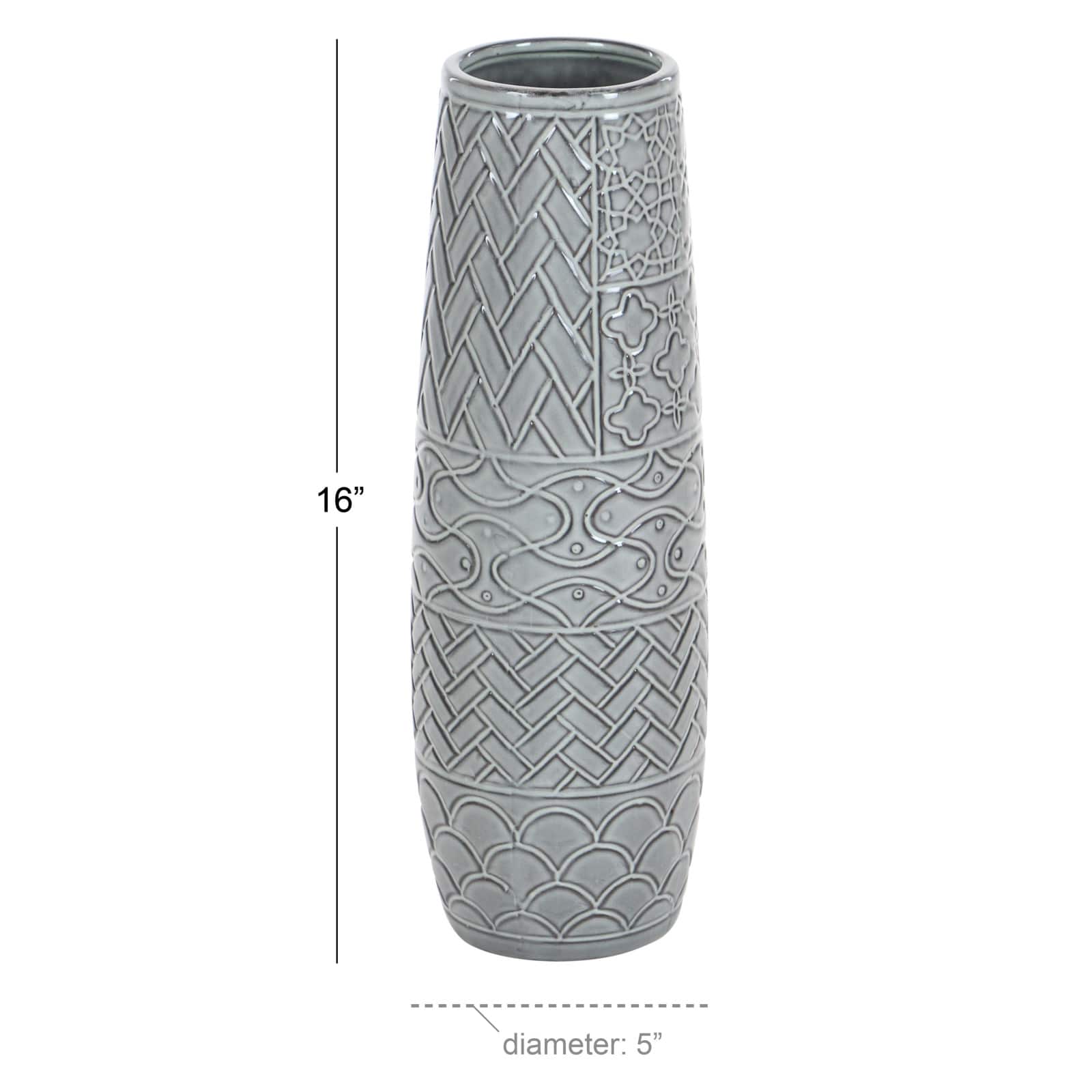 16" Gray Stoneware Eclectic Vase