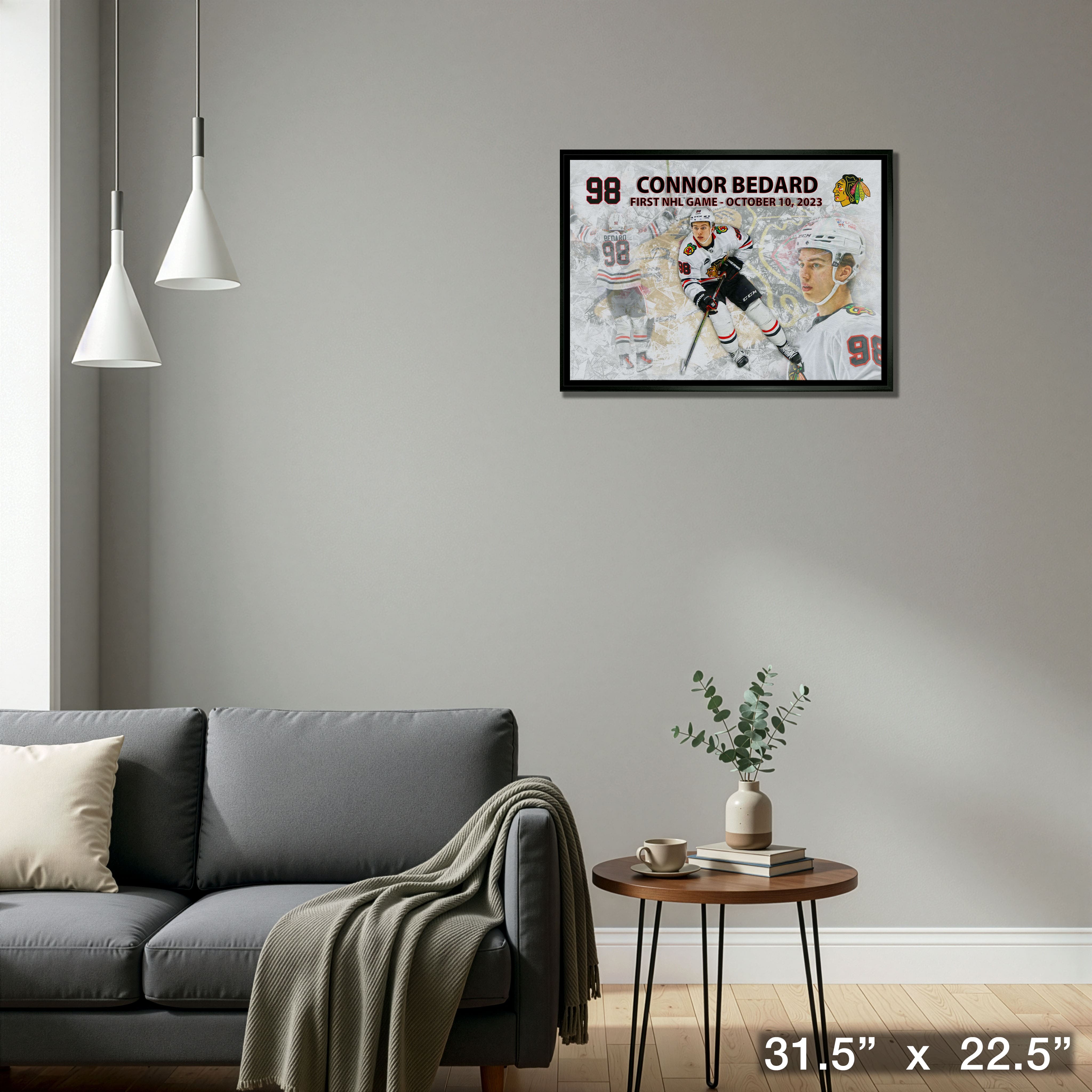 Connor Bedard 20" x 29" Framed Canvas Blackhawks First Game 31.5" x 22.5"