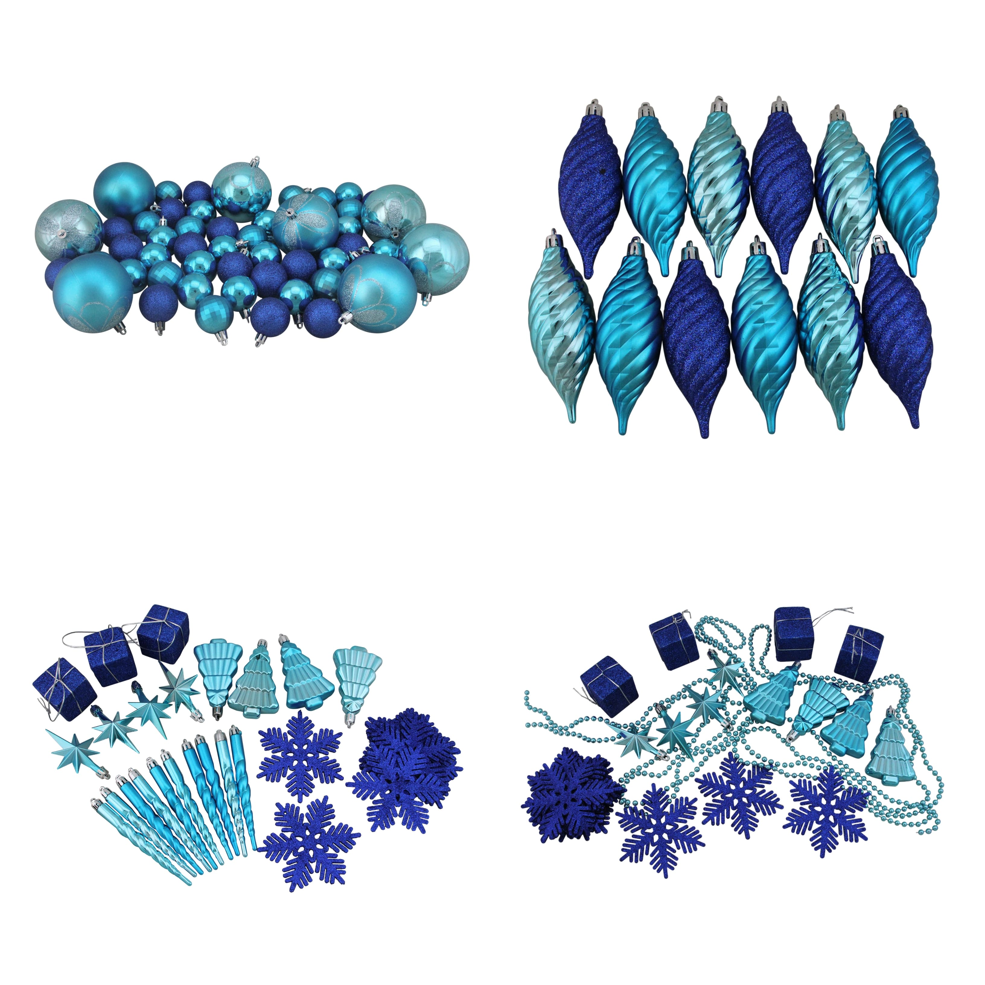 125ct. Peacock Blue Shatterproof 4-Finish Christmas Ornaments