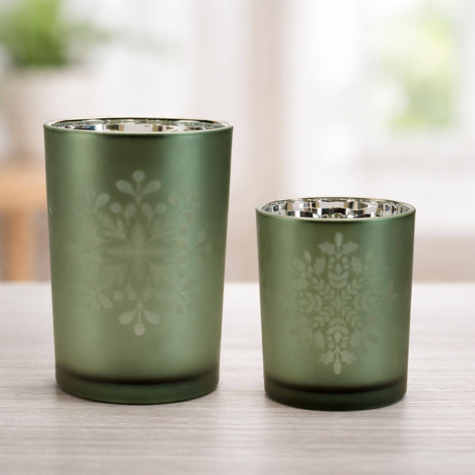 Melrose Frosted Snowflake Candle Holder Set