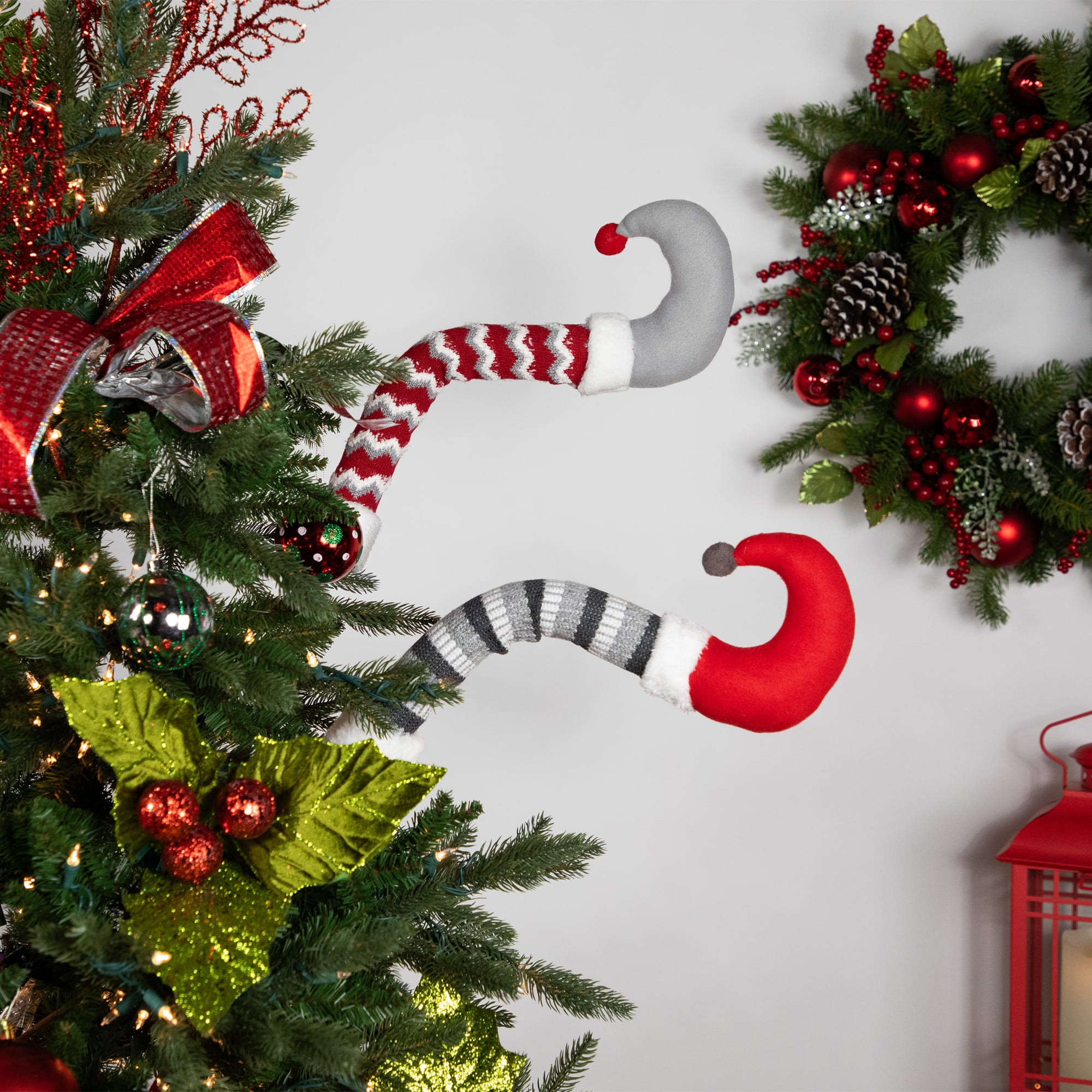 30" Gray & Red Plush Elf Leg Pick Set