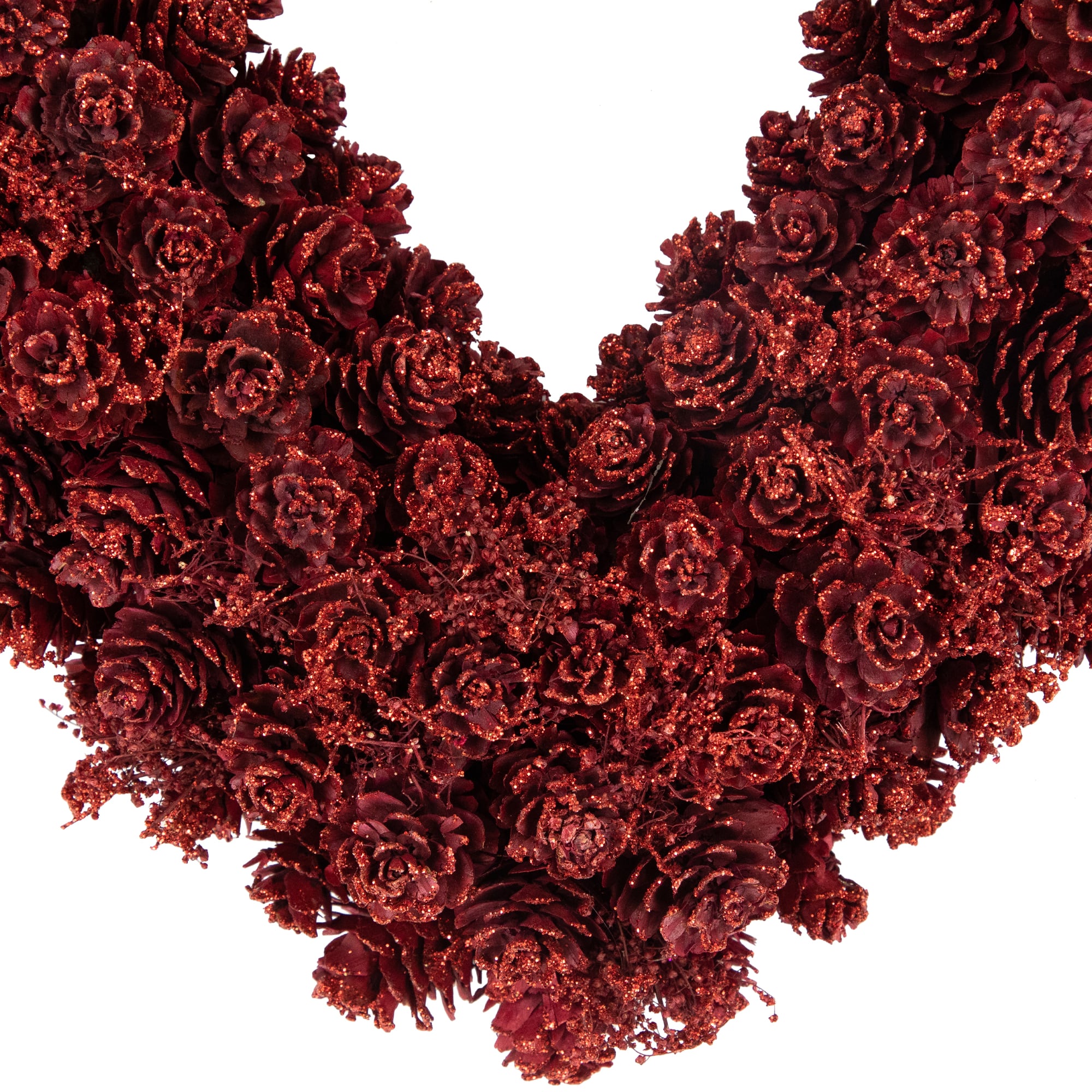 14" Red Valentine's Day Wooden Pinecone Rose Heart Wreath