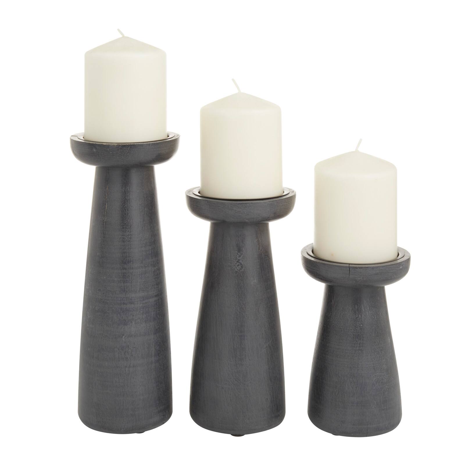 Black Wood Modern Candle holder 10",8",6"