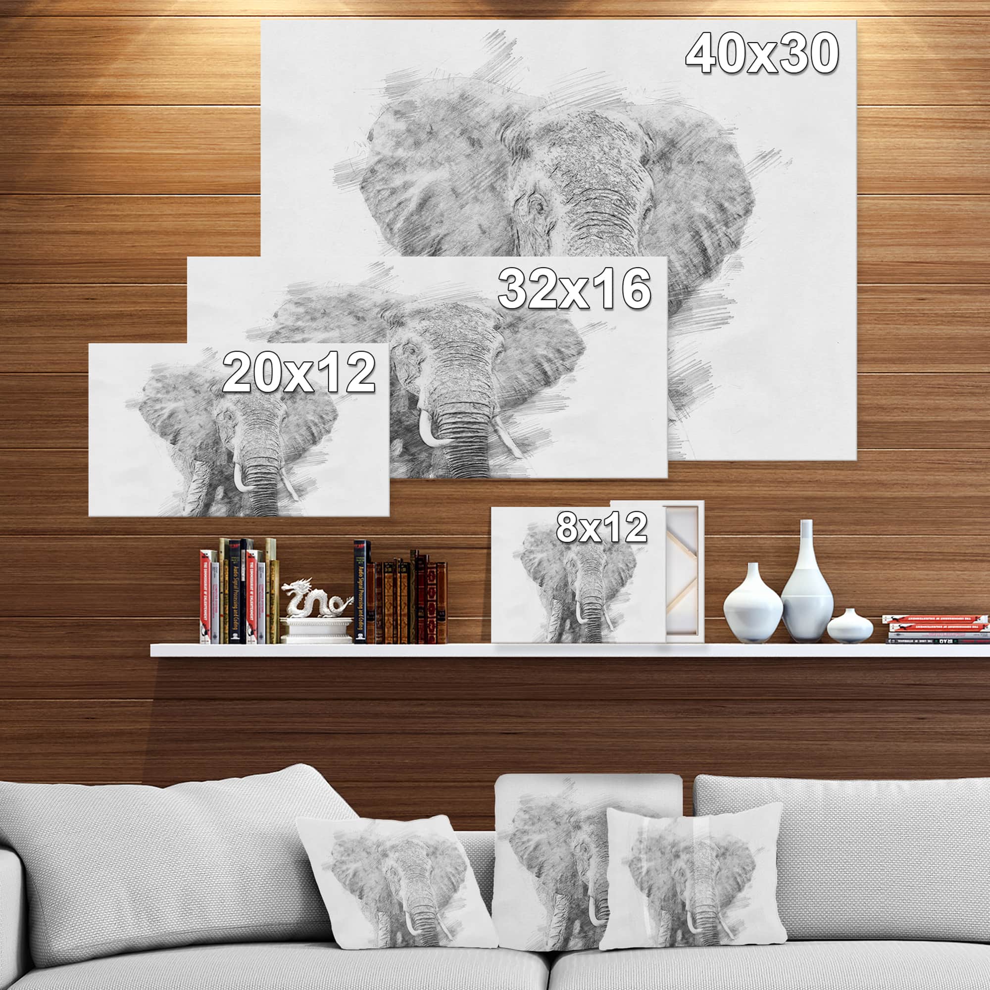 Designart - Black and White Elephant Sketch