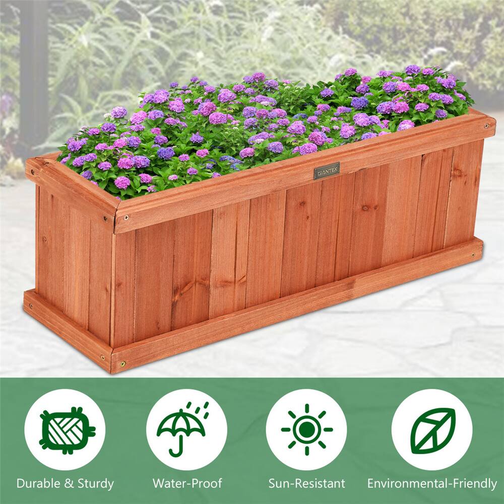 Costway Rectangular Box Garden Yard Decorative Wooden Flower Planter