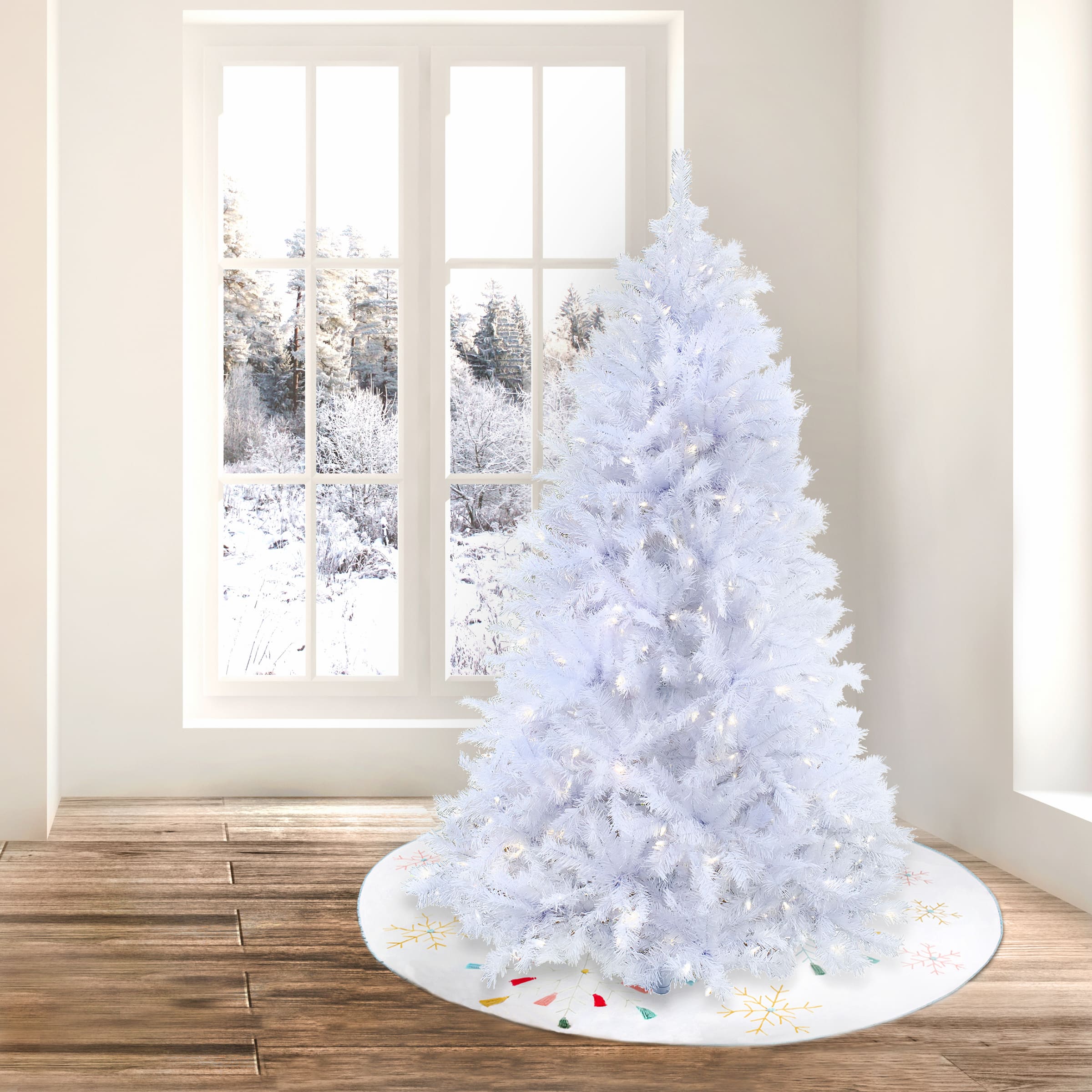 6.5ft. Pre-Lit White Artificial Christmas Tree, Warm White LED Lights