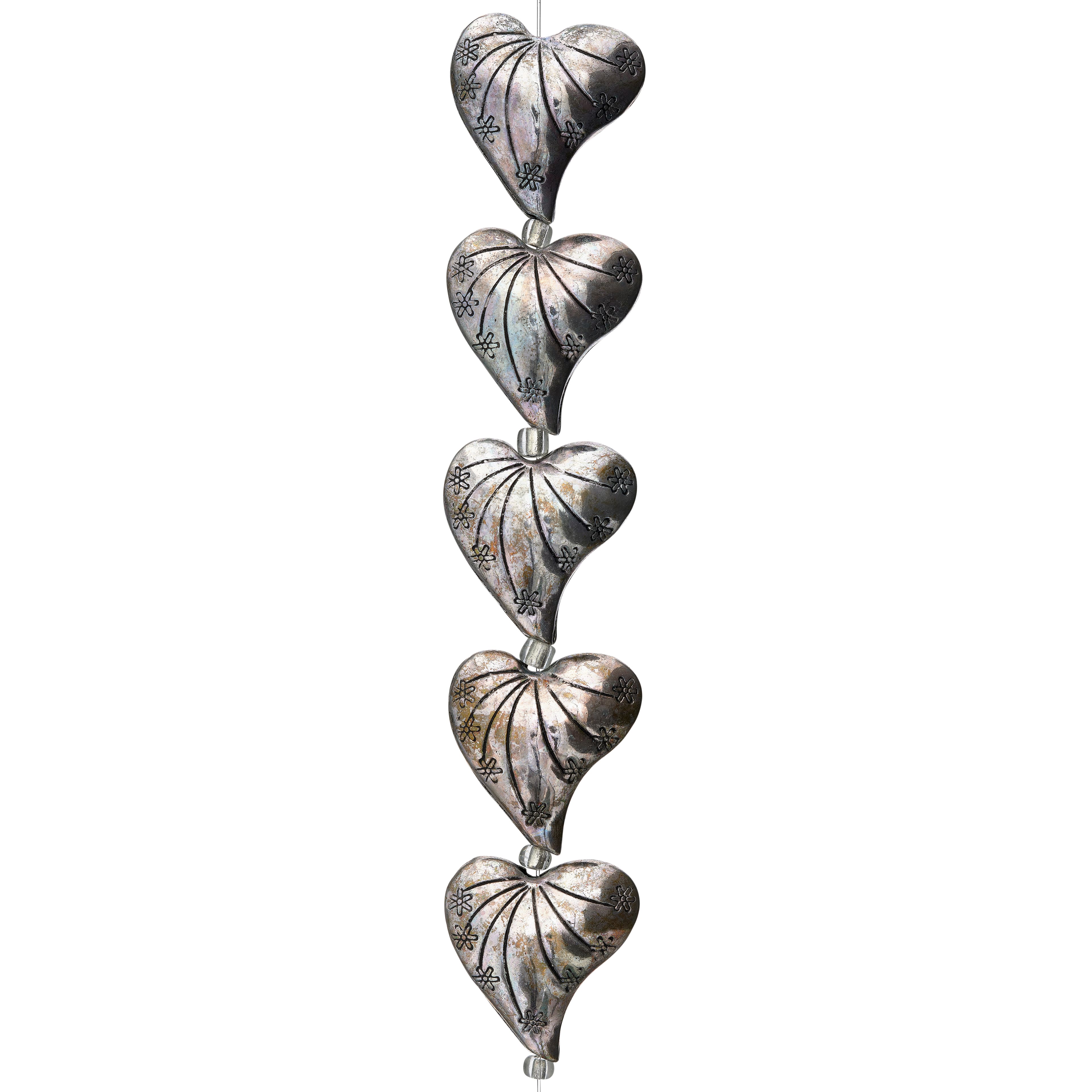 12 Packs: 5 ct. (60 total) Silver Metal Heart Beads, 25mm by Bead Landing™