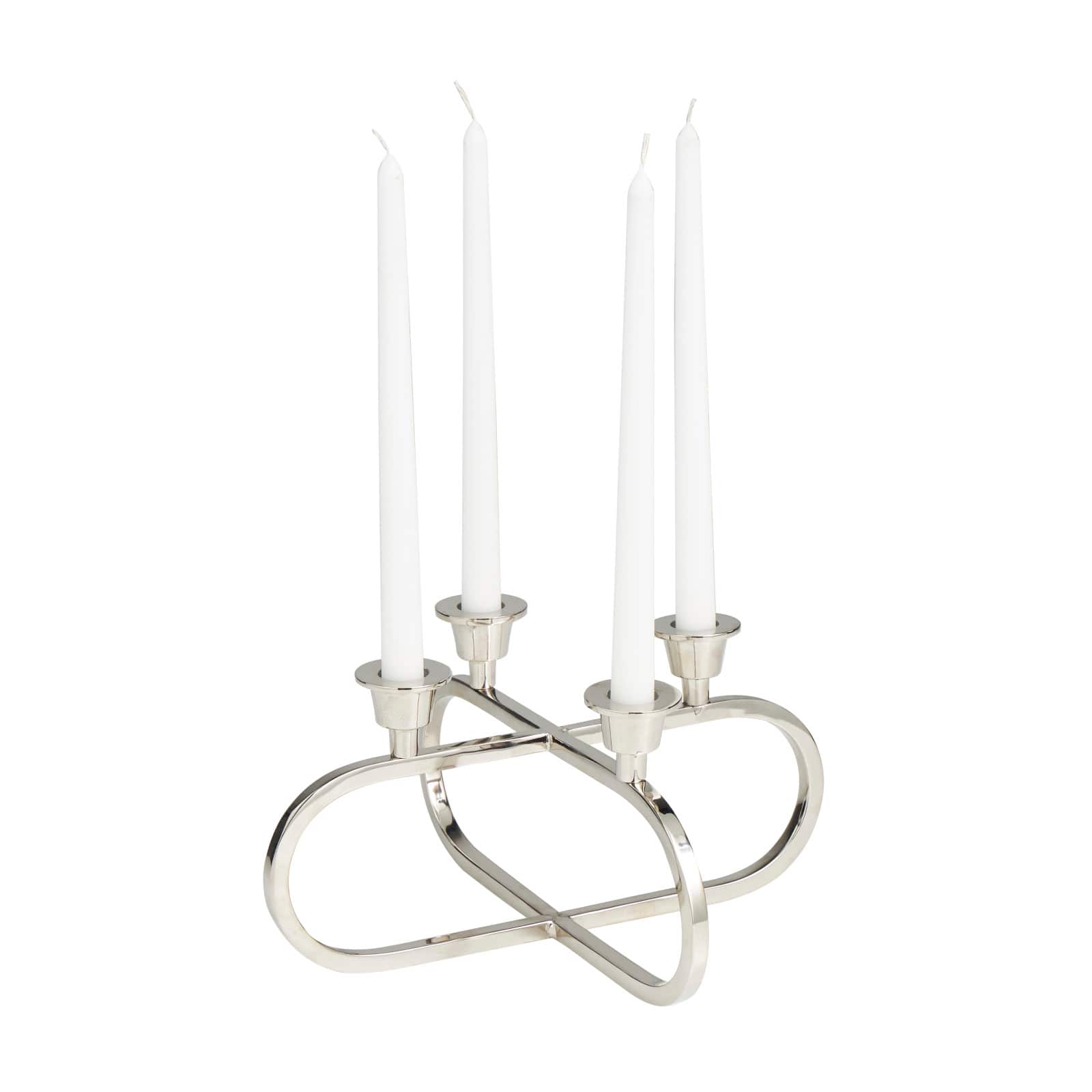 8" Silver Stainless Steel Overlapping Oval Geometric Candelabra