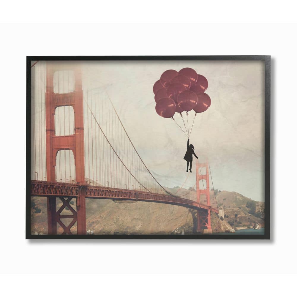 Stupell Industries Bridge Girl Balloons Abstract Wall Art in Black Frame