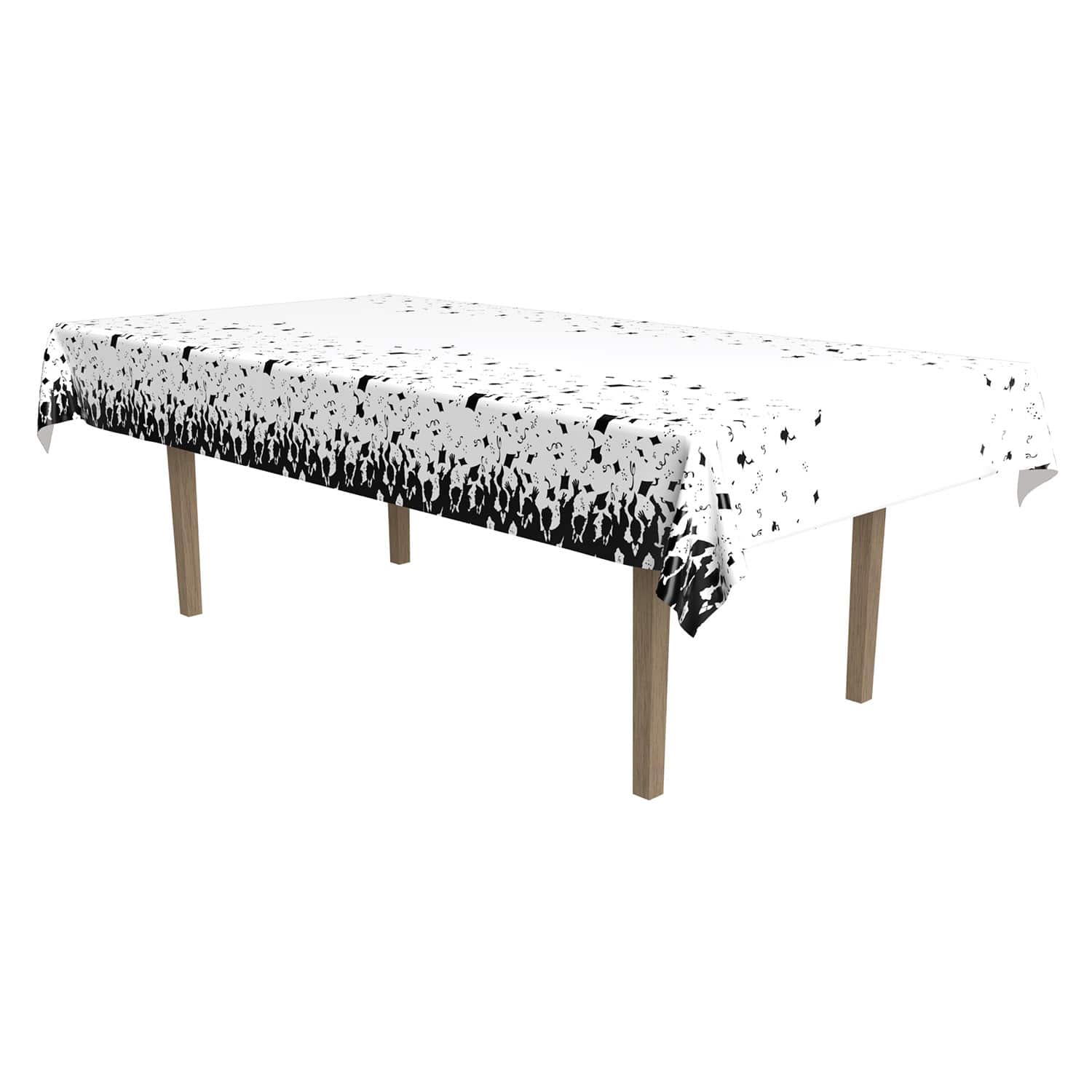 Beistle 54" x 108" Black & White Graduation Plastic Table Cover