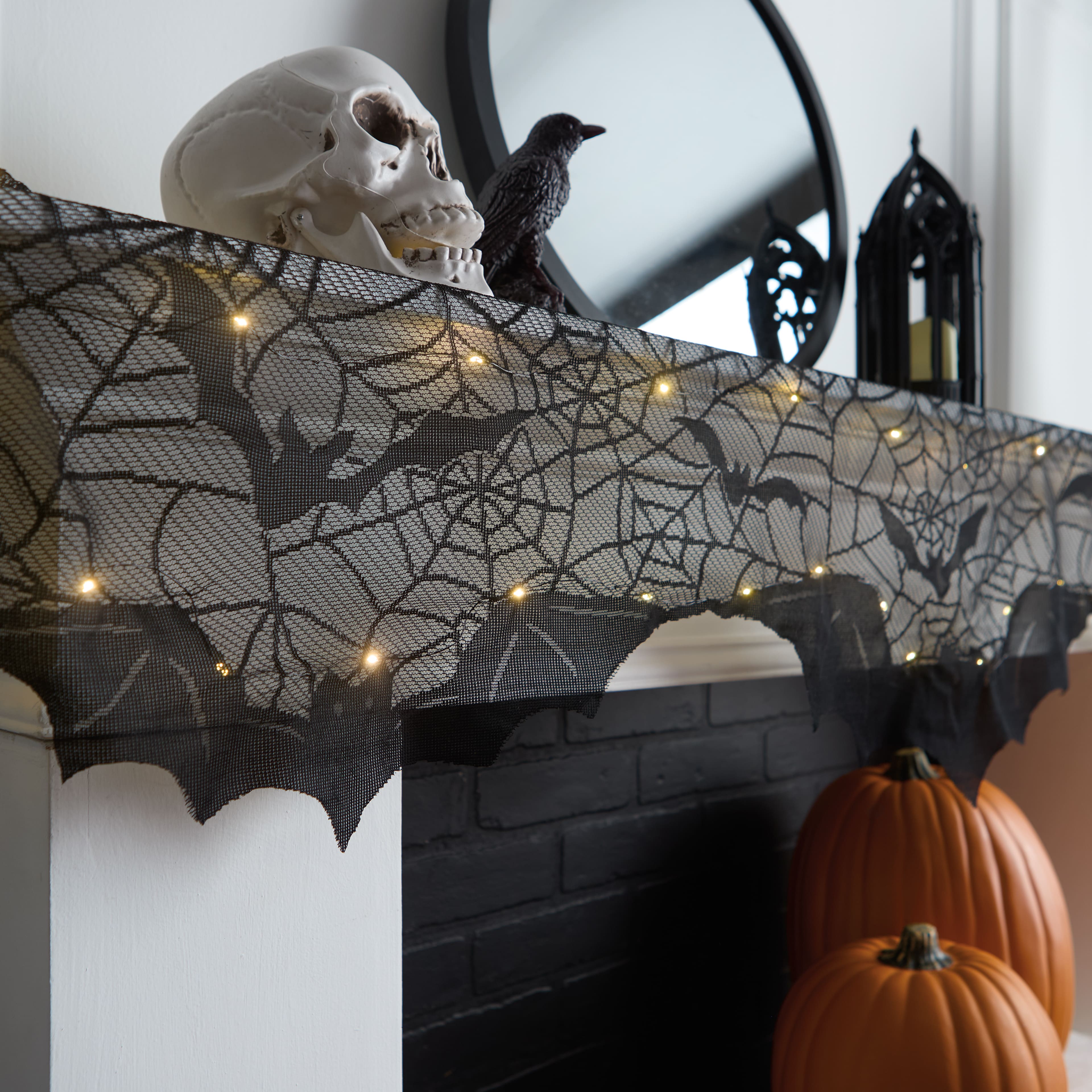 96" Spiderweb & Bats LED Lighted Mantel Scarf by Ashland®