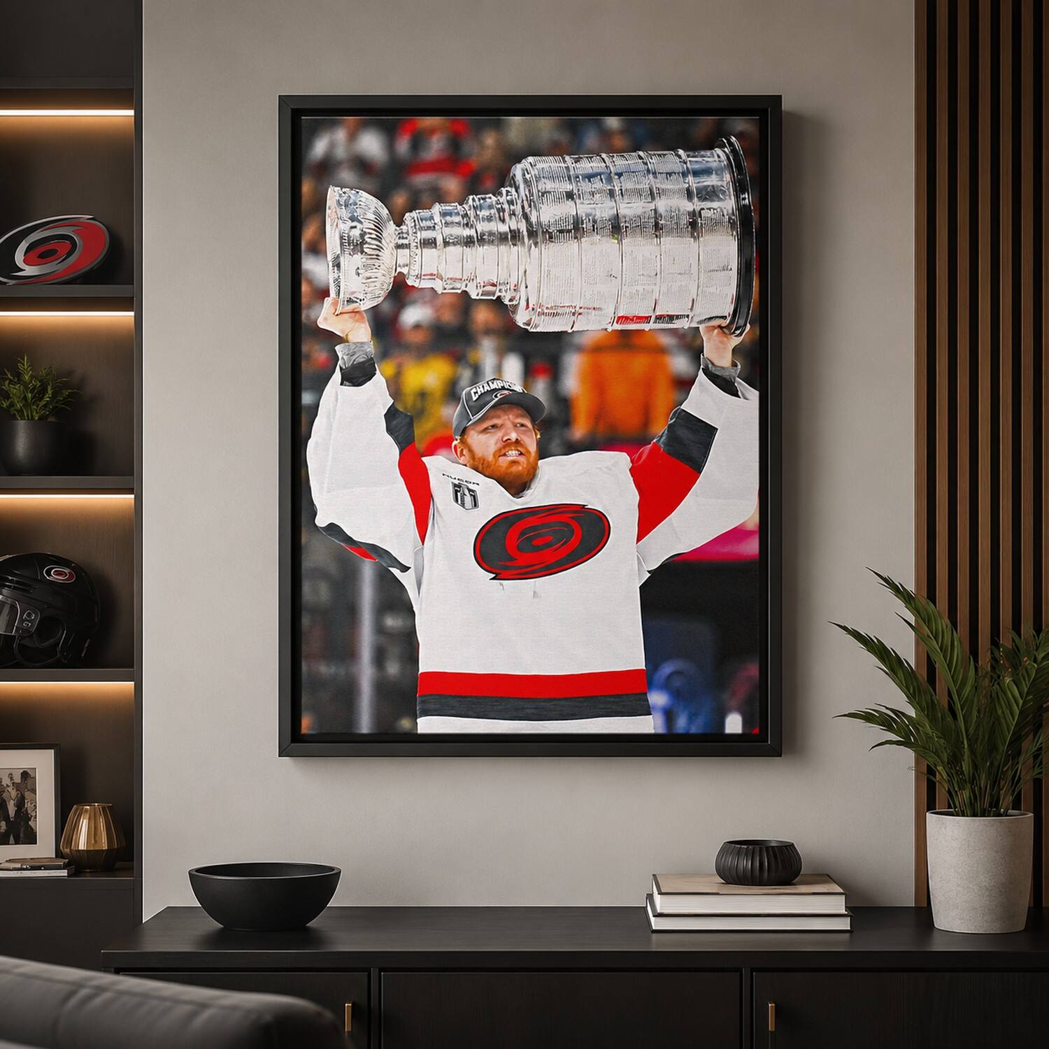 Frameworth 22.5" x 31.5" Licensed Frederik Andersen Hurricanes 2026 Champions Framed Canvas