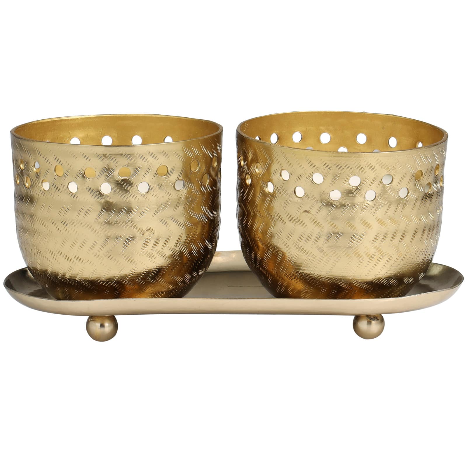 Egyptian Mint Scented Cutout Spotted Candles in Gold Bowls Set