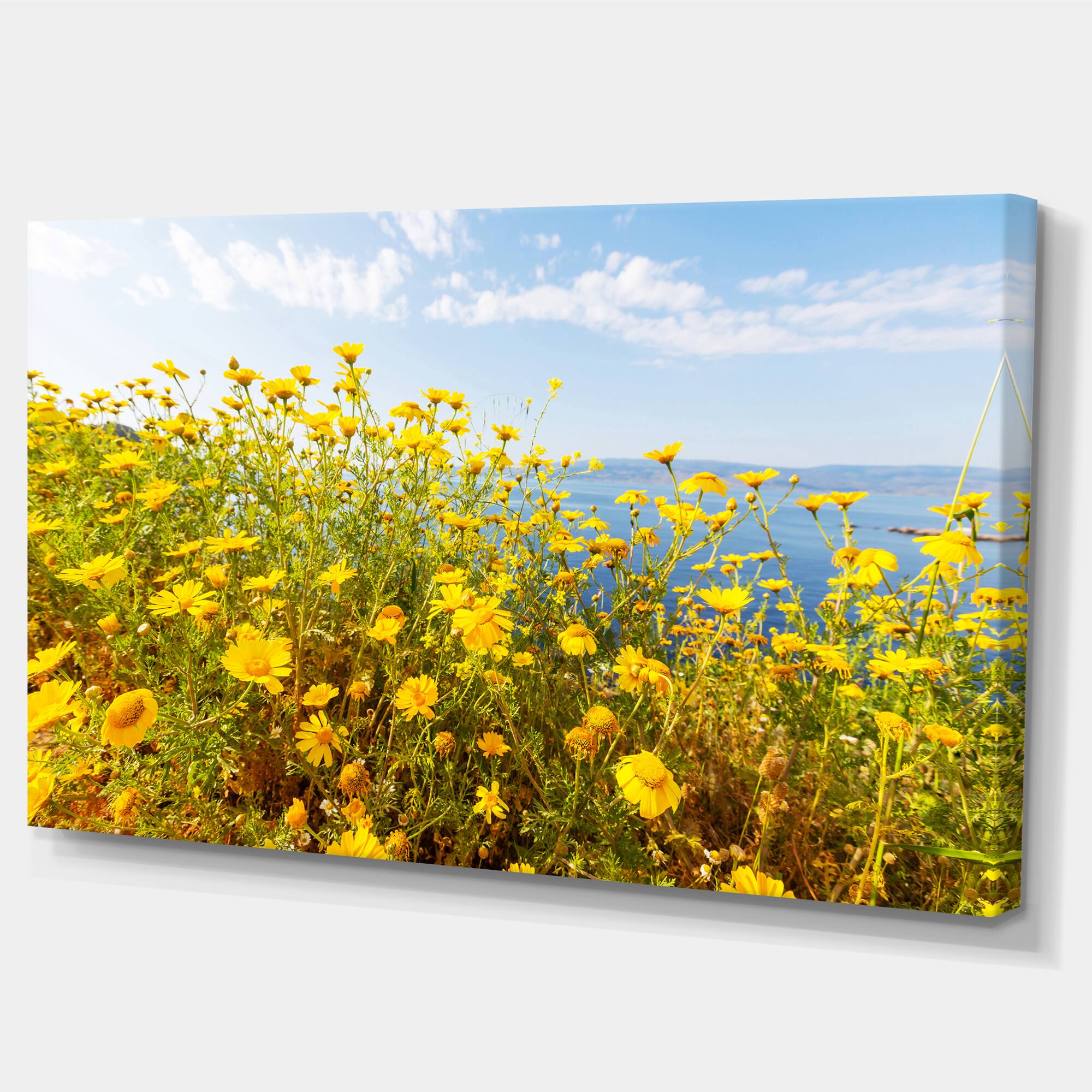 Designart - Little Yellow Flowers over Seashore - Large Flower Canvas Art Print