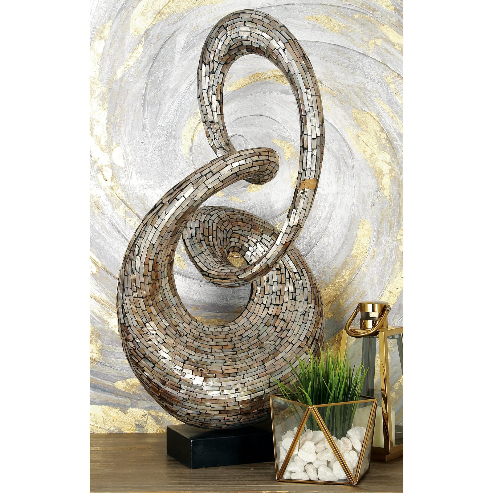 30" Gray Capiz Shell Abstract Sculpture