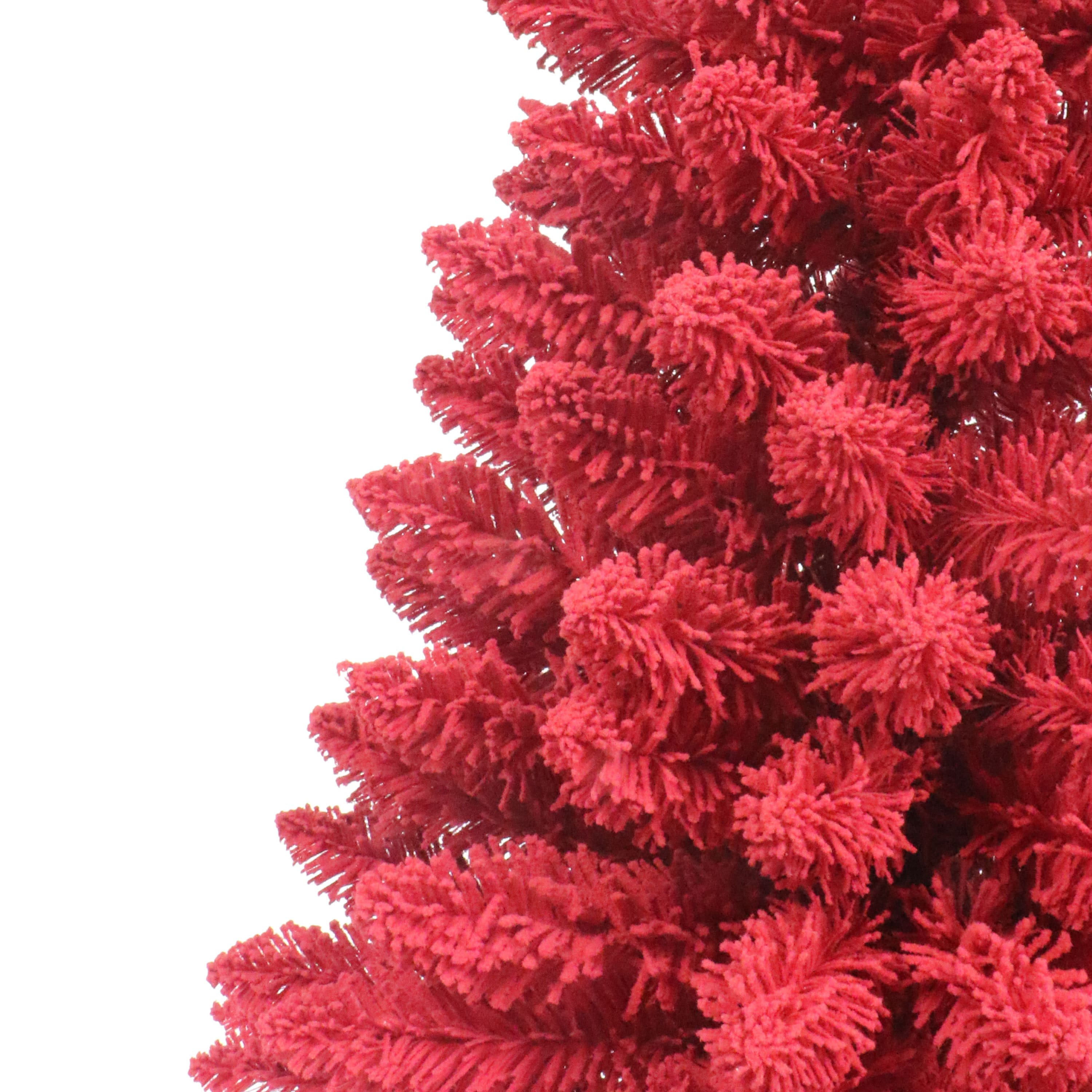 3ft. Pre-Lit Red Artificial Flocked Christmas Tree with Burlap Base, Clear Lights