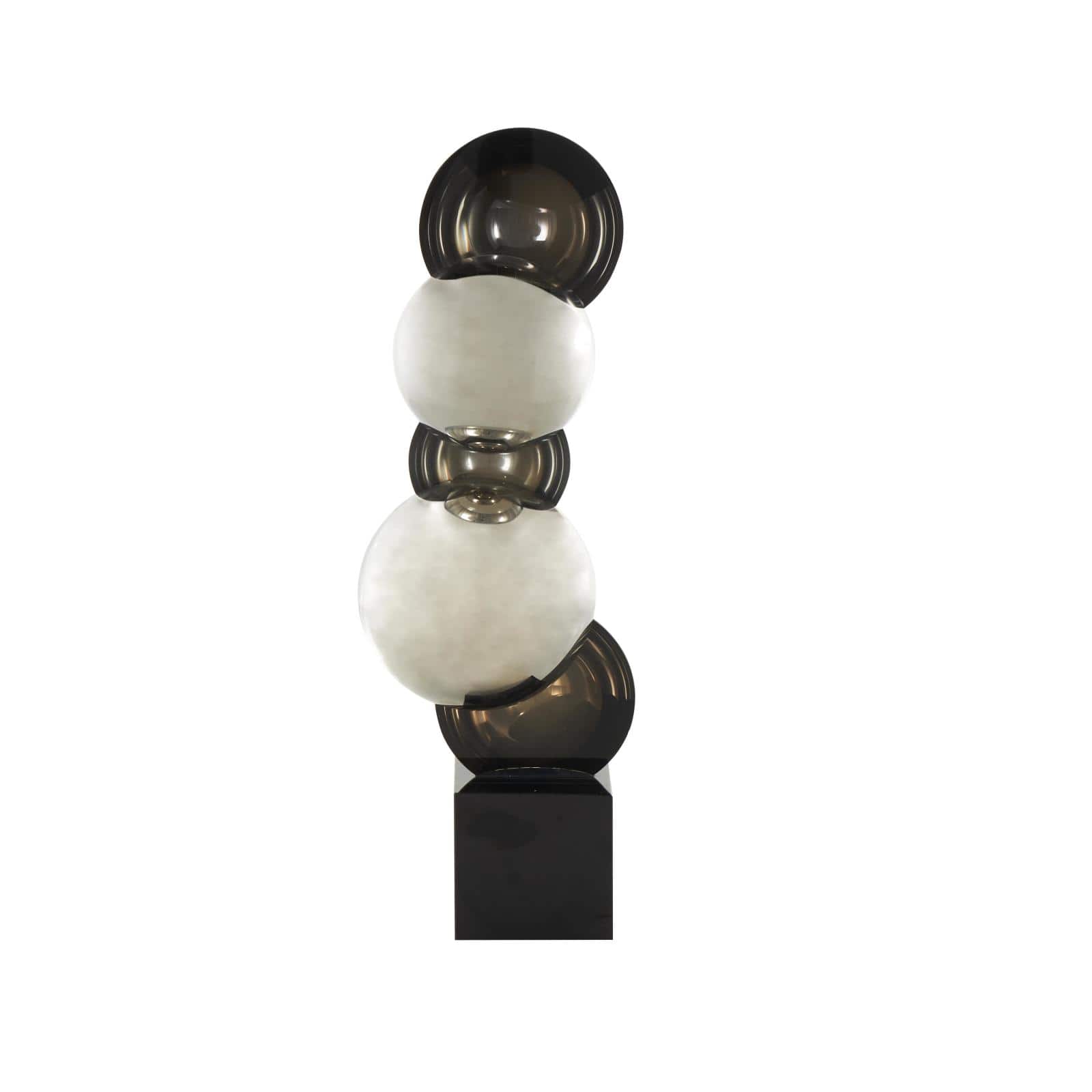 15.75" Black Glass Abstract Stacked Orb Sculpture with Black Base