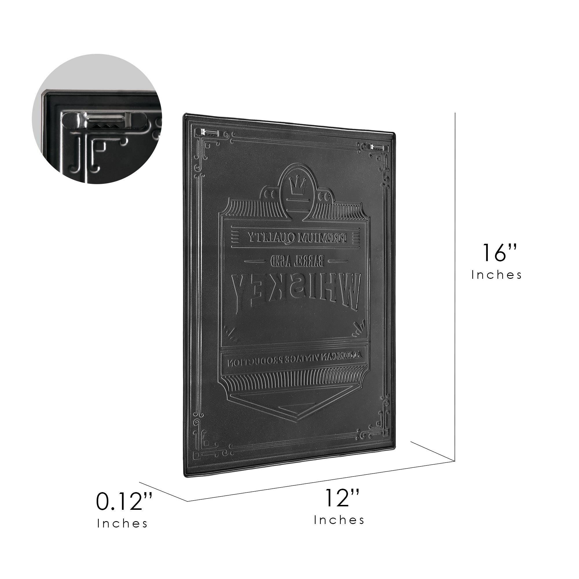 American Art Decor Barrel Aged Whiskey Embossed Black and Gold Metal Bar Sign